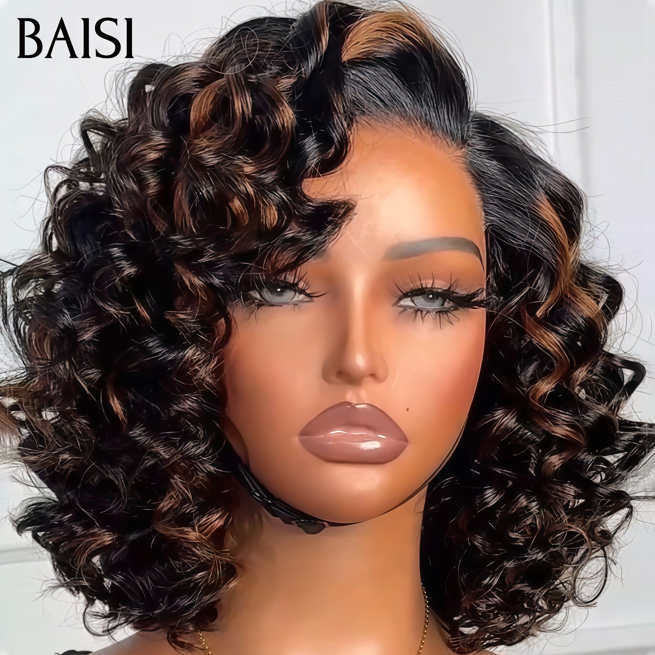 BAISI Achetez 2 perruques minimum au prix d'usine fournisseur  Perruque  Bob 5x5 Lace en couleur NOIR Mix brun 1B/30# 10 pouces 100% Cheveux Humains  ( pas besoin de code)