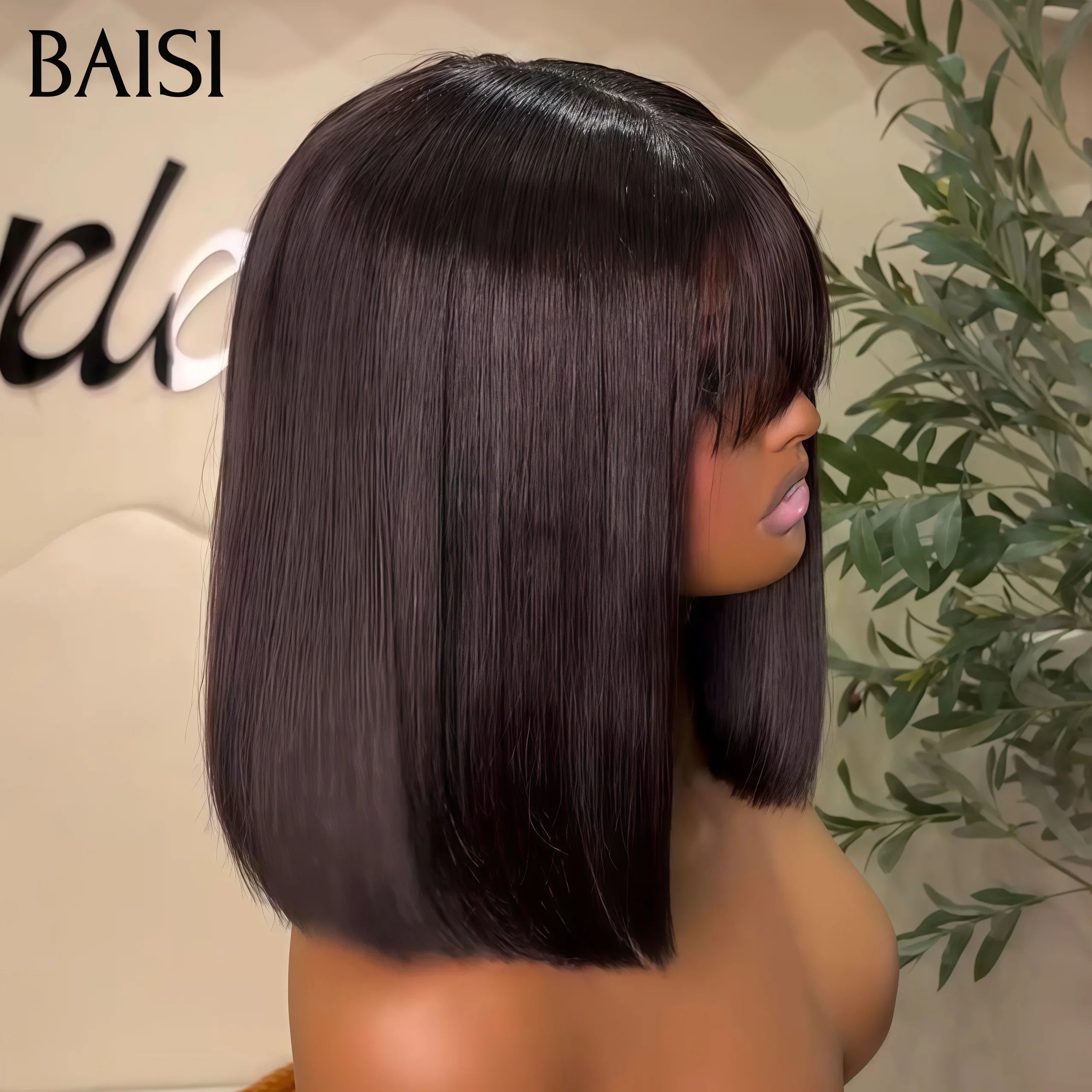 BAISI Acquista almeno 2 parrucche al prezzo di fabbrica fornitore 2X4 lace liscio Bob con frangia o 13x4 lace frontale Parrucca 065C Egg Wave nera in 100% capelli umani