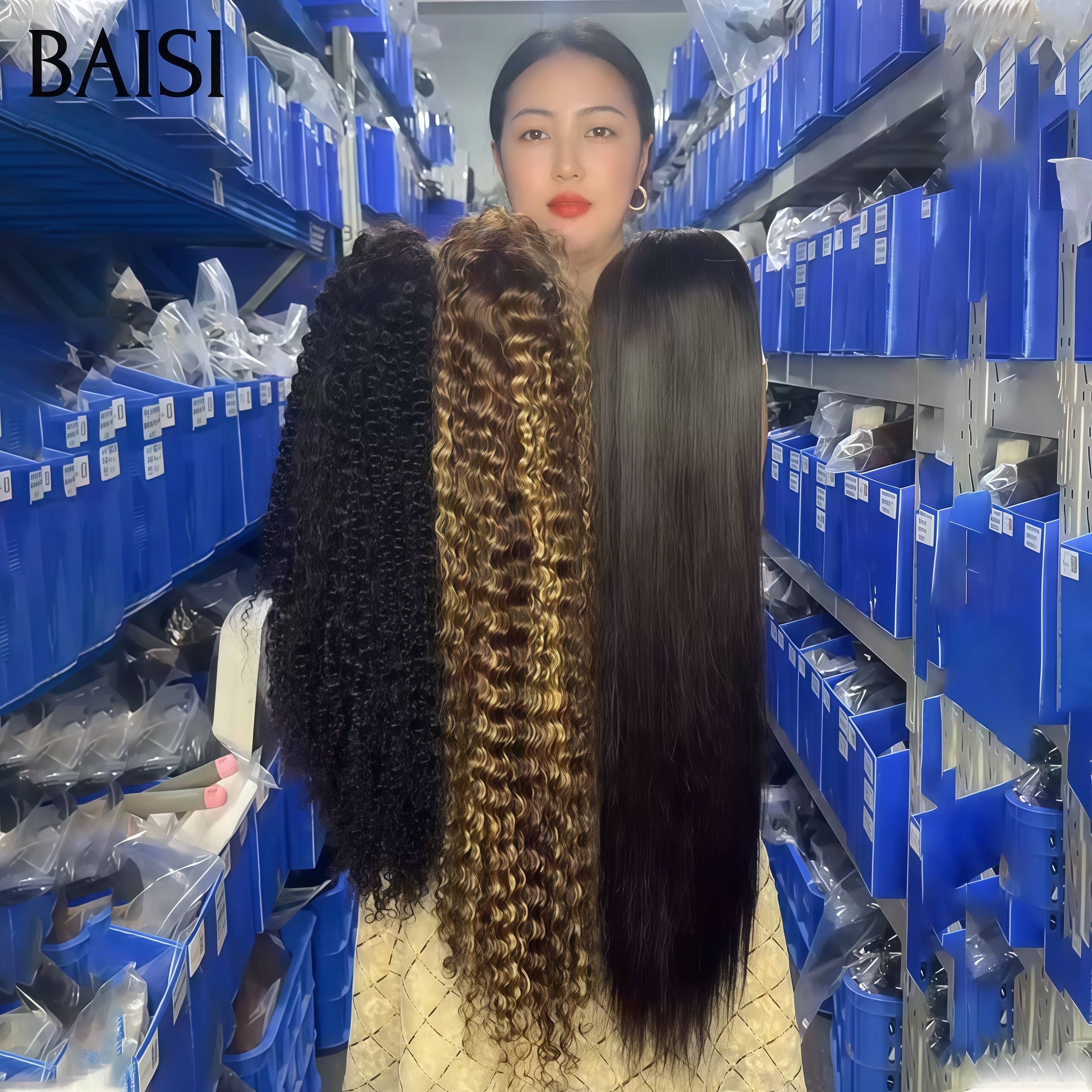 BAISI Lot de 3 perruques 300€ Flash Offer PROMOTION 13X4 lace frontal deep wave NOIR 18 Pouces et Mixte 18 Pouces et 4x4 lace closure Lisse NOIR 22 Pouces 100% vrais cheveux humains