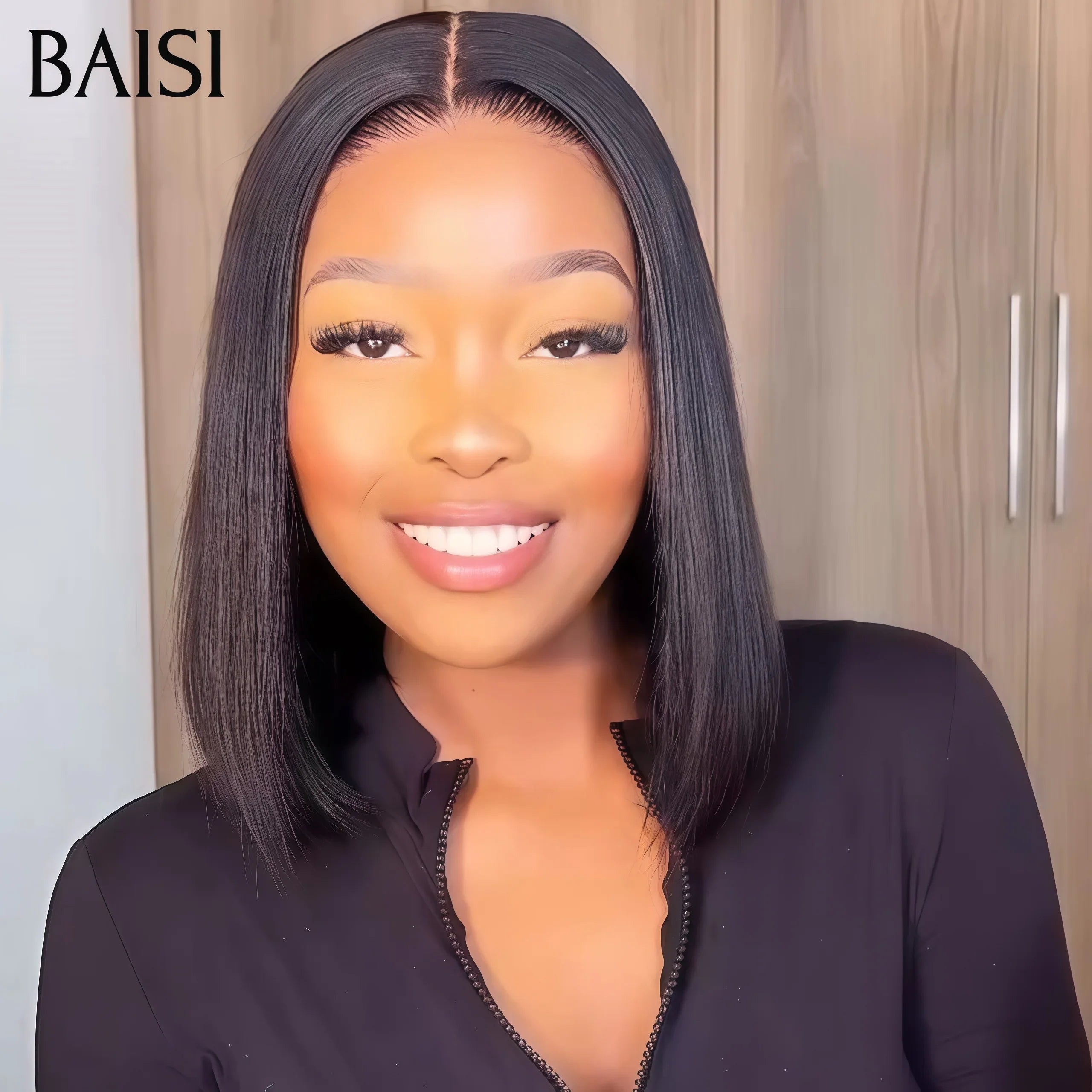 BAISI Acquista almeno 2 parrucche al prezzo di fabbrica fornitore 4X4 lace Liscio Bob 10 Pollici 65€ o T PART LACE PARRUCCA RICCI CURLY IN 100% CAPELLI UMANI NERI (Nessun Codice Necessario)