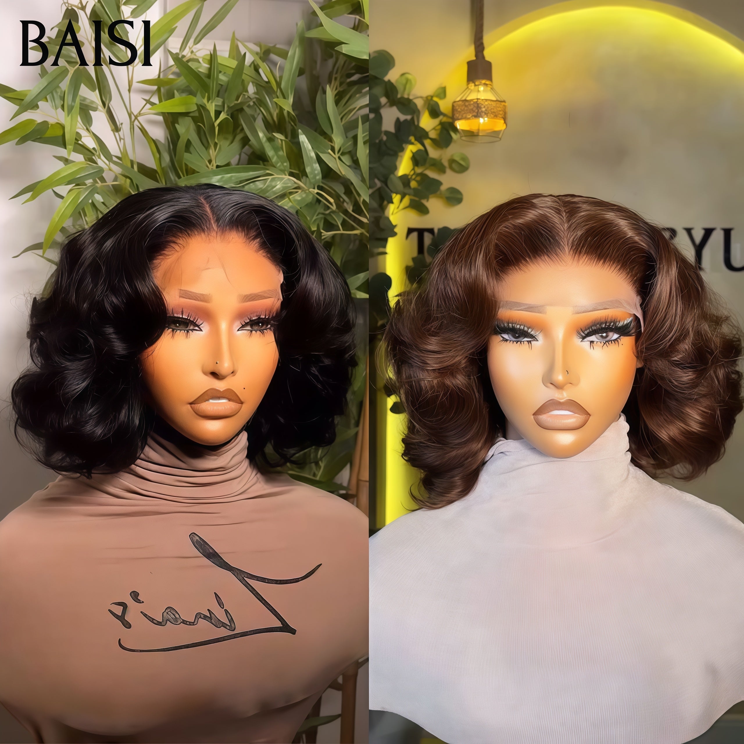 BAISI 2 Perruques 120€ Bob egg wave en couleur marron et NOIR 12 Pouces 100% vrais cheveux humains