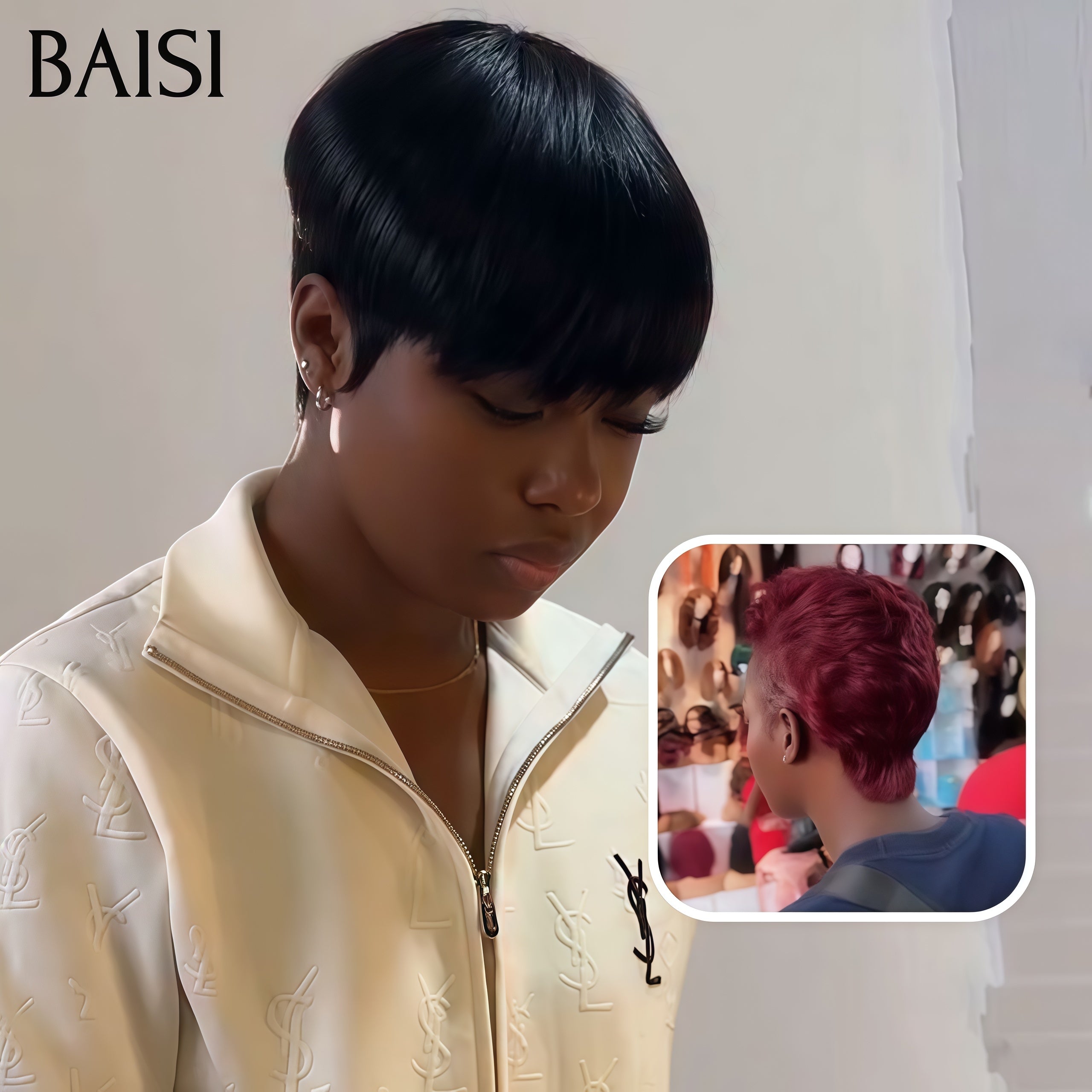 BAISI venda flash preço grossista Compre 1 +1 grátis = 66€ pixie sem cola finger wave 99J# e liso PRETO em 100% cabelo humano verdadeiro