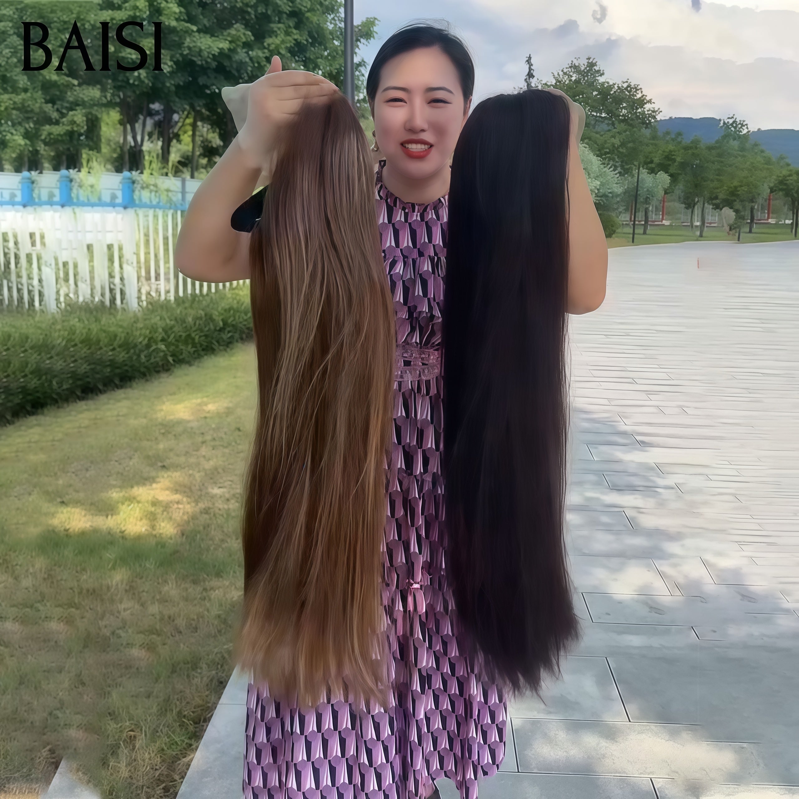 BAISI Promotion 2 perruques  LONGUES  13X4 lace frontal Lisse Marron Mixte Miel et NOIR 32 Pouces 100% vrais cheveux humains