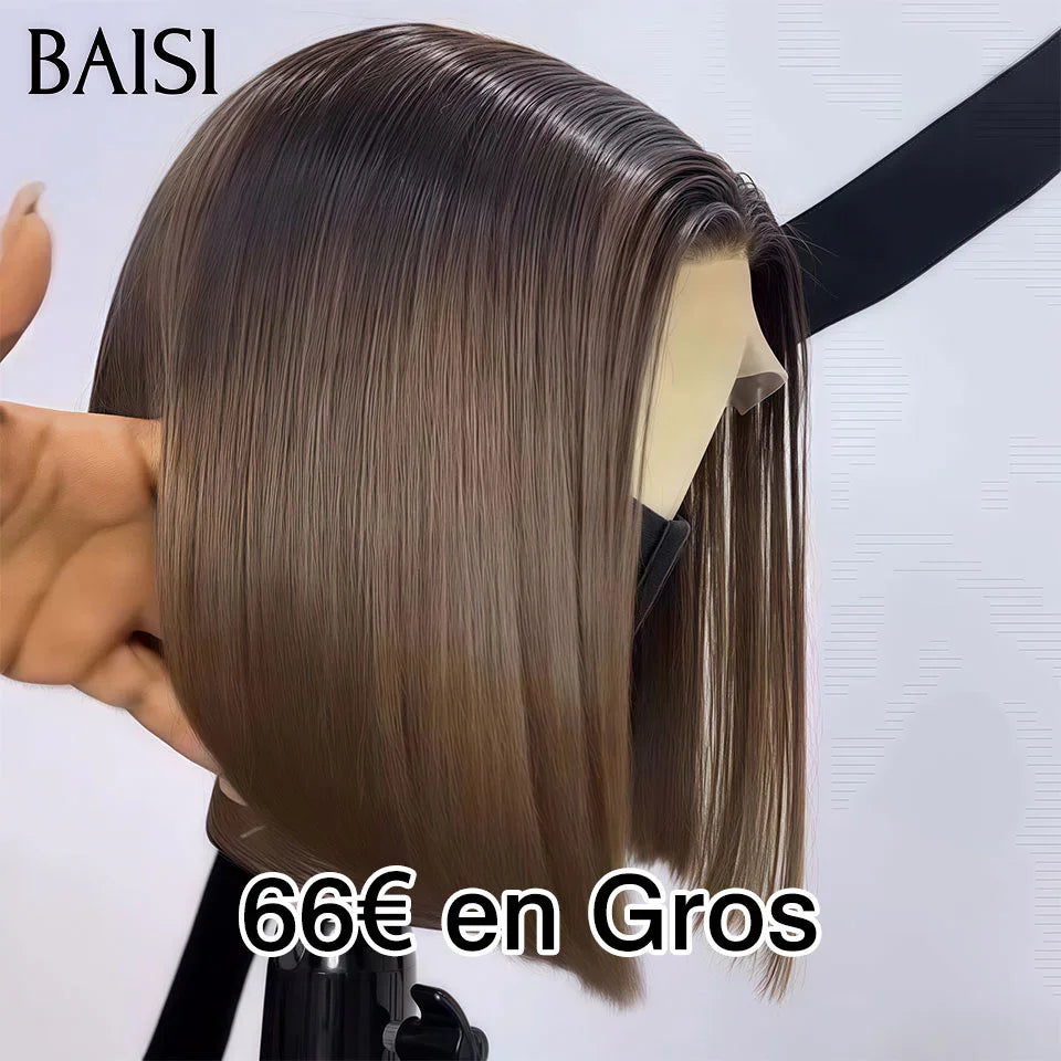 BAISI Achetez 2 perruques minimum au prix d'usine fournisseur perruque 13X4 lisse bob 8 pouces mixte Coupe Pixie Lisse 2 Couleurs personnalisées 1B4#30# Mixte ou Marron 1B4#  100% Vrais Cheveux Humains  (Pas Besoins De Code)