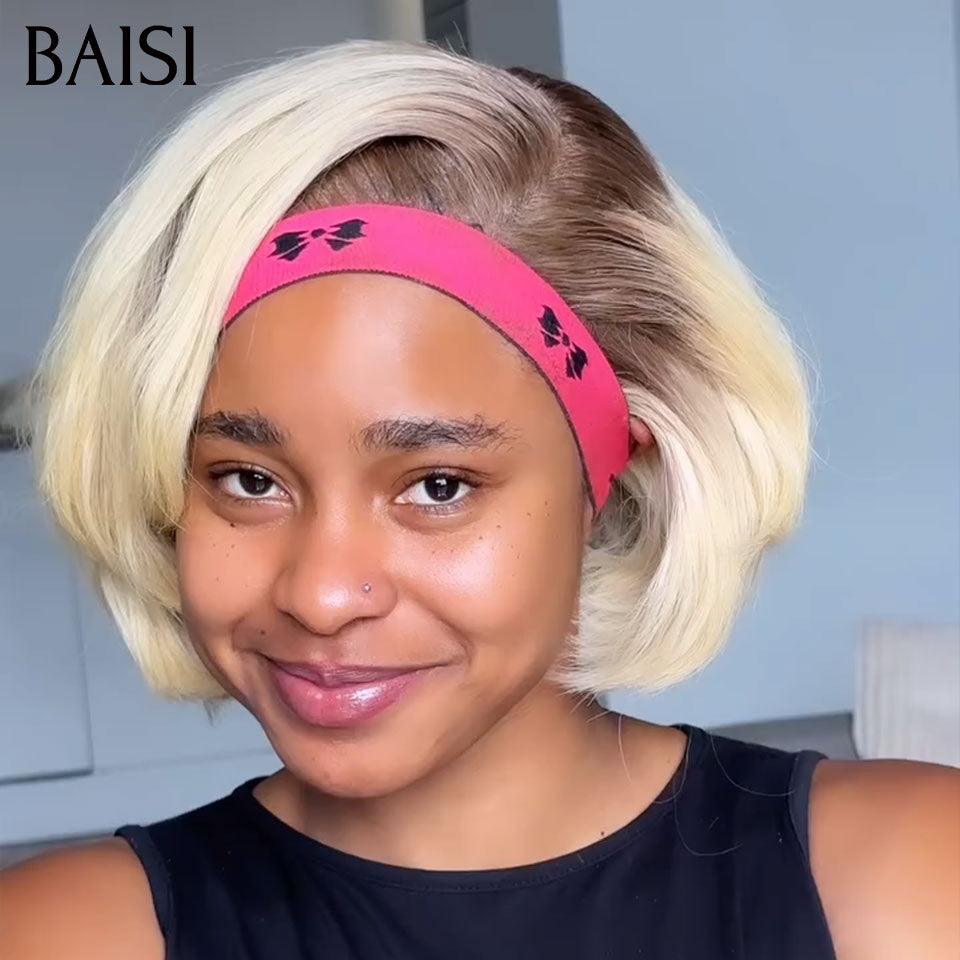 BAISI  2 Perruques pour revendre 198€ 13X4 bob Lisse 8 pouces en couleur NOIR et blonde en 100% vrais cheveux humains