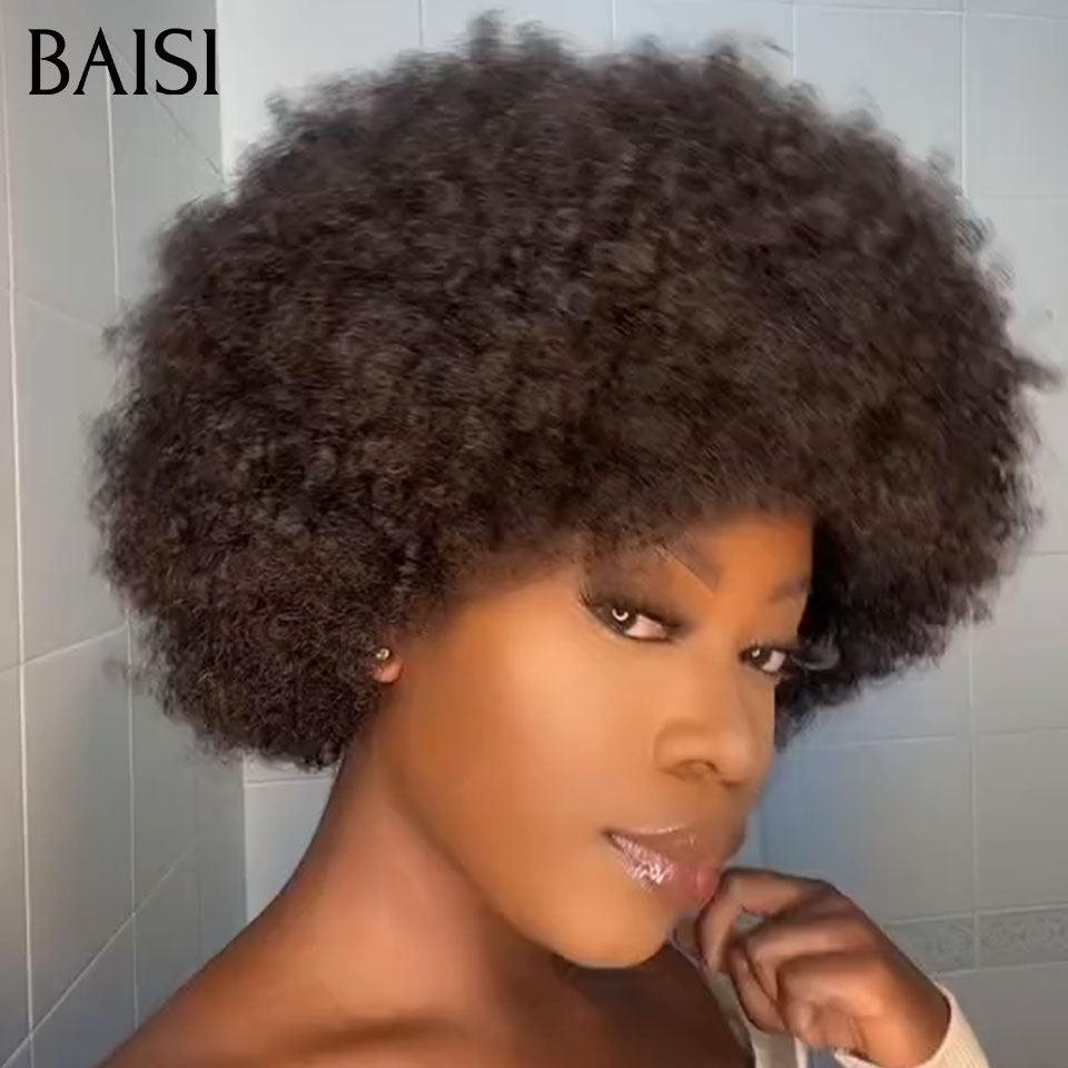 BAISI 4 Perruques 239€ 13X4 pixie 99J# et 2x6 Lisse 8 Pouces et sans Colle afro curly ou pixie curly wave sans lace sans colle  Noir 58€ en 100% Cheveux Humains