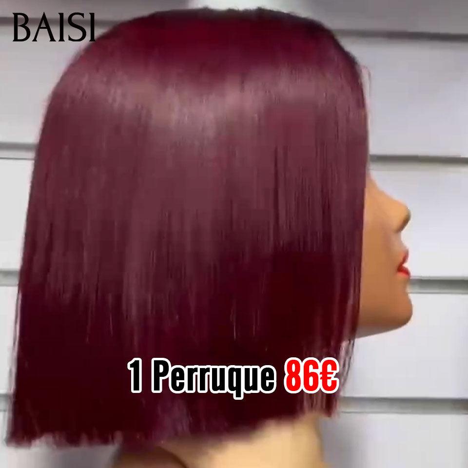BAISI Perruques 2 perruques 148euro SDD BONE STRAIGHT Lisse BOB 2X6 lace de luxe en couleur miel 1BT27# ou Bordeaux 1BT99J#  en 100% vrais cheveux humains BS65