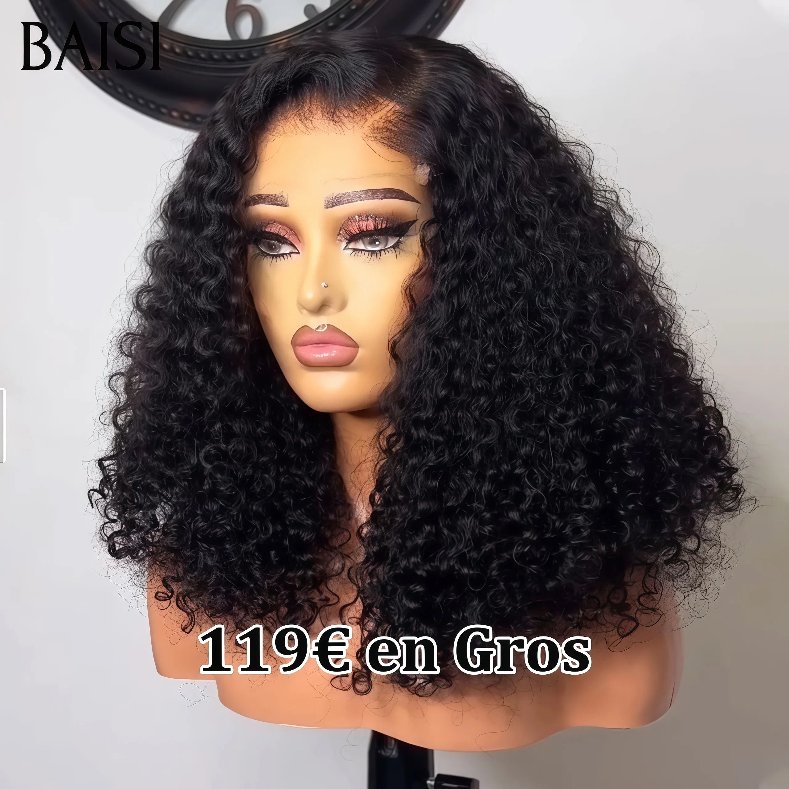 BAISI Achetez 2 perruques minimum au prix d'usine fournisseur Perruque T-part afro curly 18 Pouces ou Bob Bouclée Curly avec Frange en Noir Chataîn #1B#4  (Pas Besoins De Code)