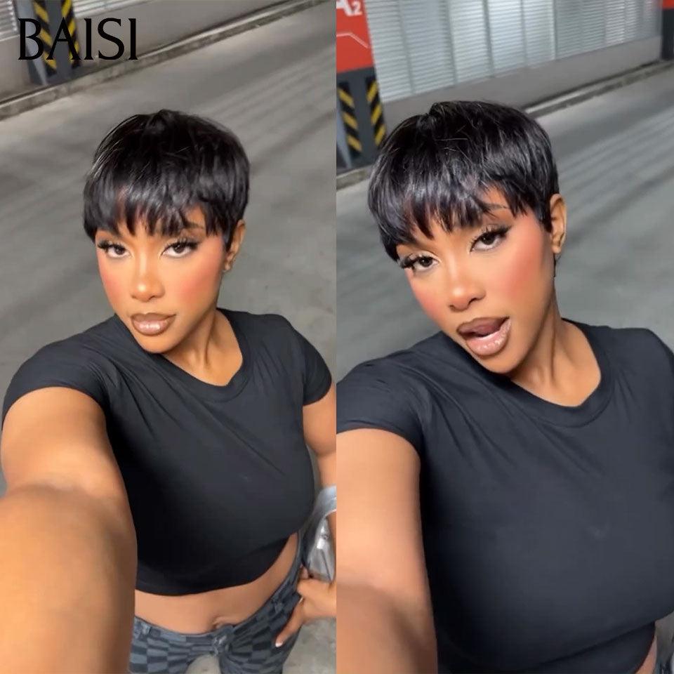 BAISI Modelo Topo Corte Curto 55€ em Preto ou Rosa, 100% Cabelo Humano, Fabricado à Máquina