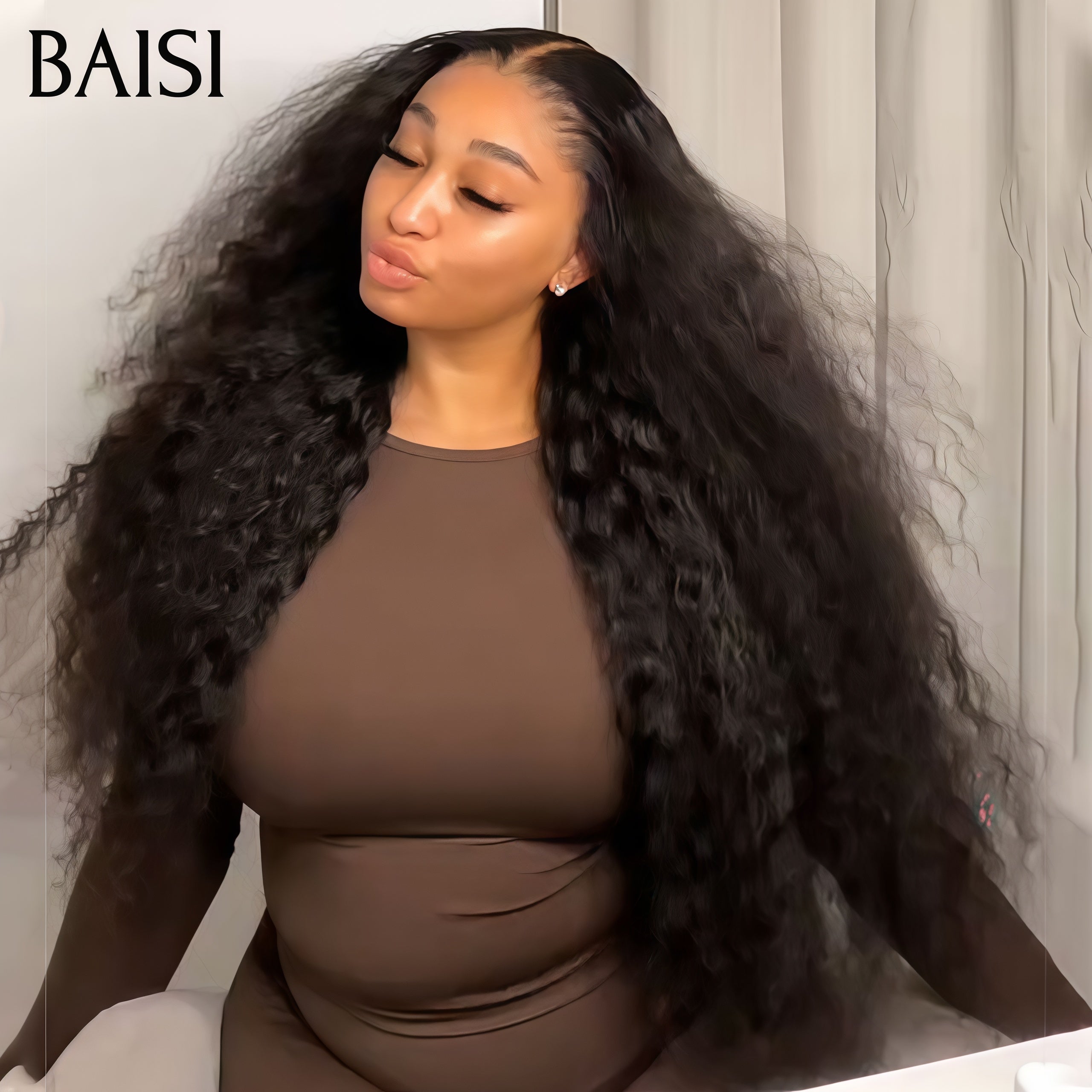 BAISI Perruque Top Modèle Perruque Deep Wave #1B Avec Lace frontal BLACK FRIDAY Bas Prix 20 pouce 100% Cheveux Humains