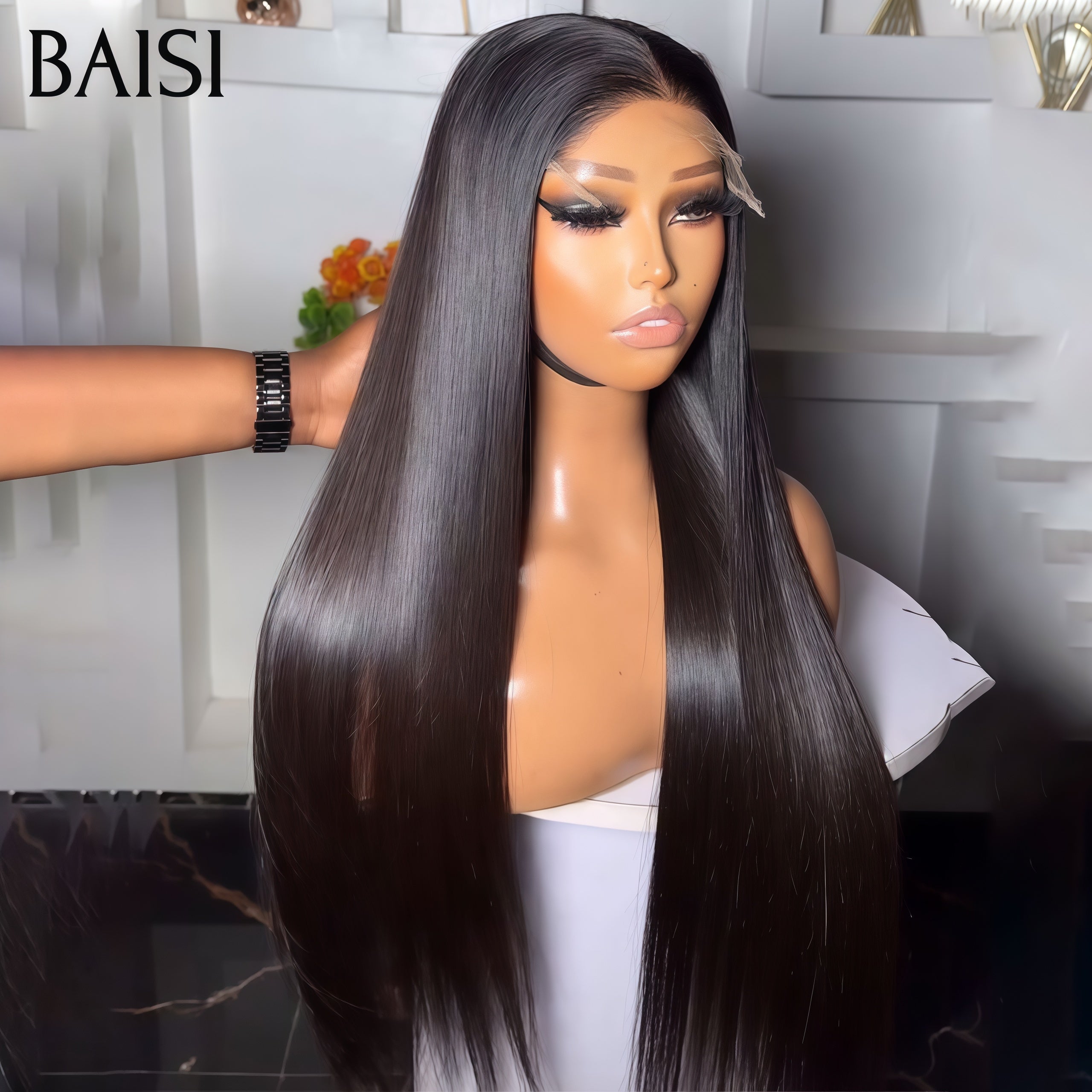 BAISI Offre spéciale 4X4 lace Closure Perruques pour revendre Lisse NOIR 32 pouces en 100% vrais cheveux humains