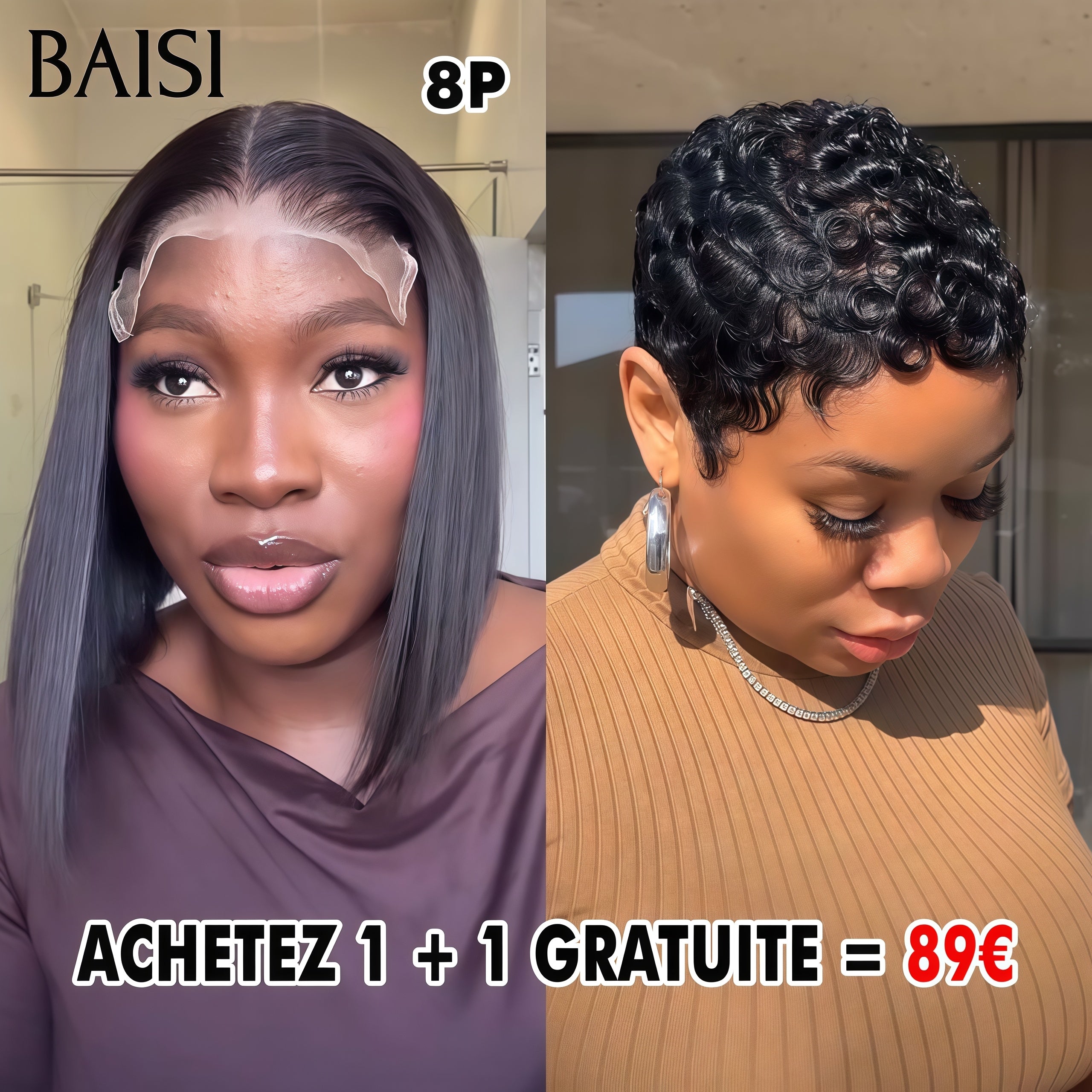BAISI Achetez 1 + 1 Gratuite = 89€  4x4 lace closure Lisse 8 Pouces et pixie finger wave en 100% vrais cheveux humains