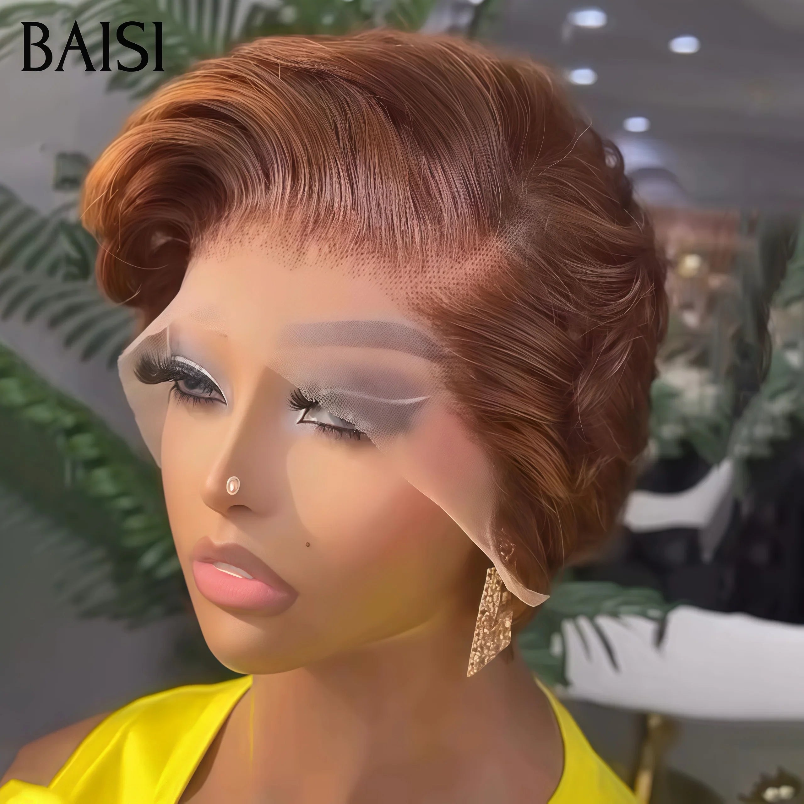 BAISI perruque 13X4 lace frontal Pixie Marron 59€ ou 3 Perruques 159€ 4X4 bouclé water wave 99J# 14 Pouces ou 13X4 pixie  2 Couleurs en 100% Cheveux Humains MP50
