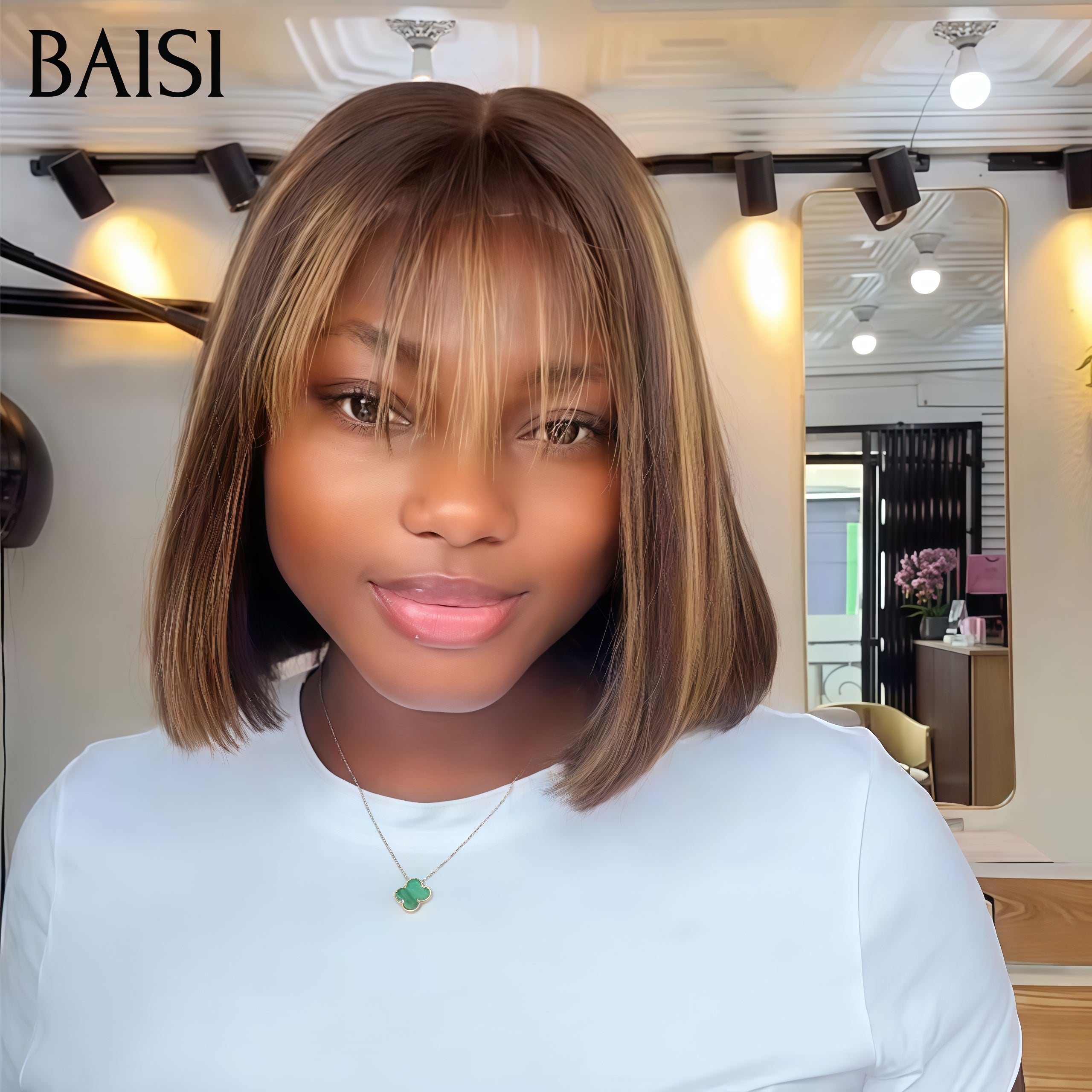 BAISI HAIR FR DE luxe Bob liso com franja mista 4/27# 8 polegadas 79€ ou 2 cortes chineses preto e vermelho 99€ em 100% cabelo humano
