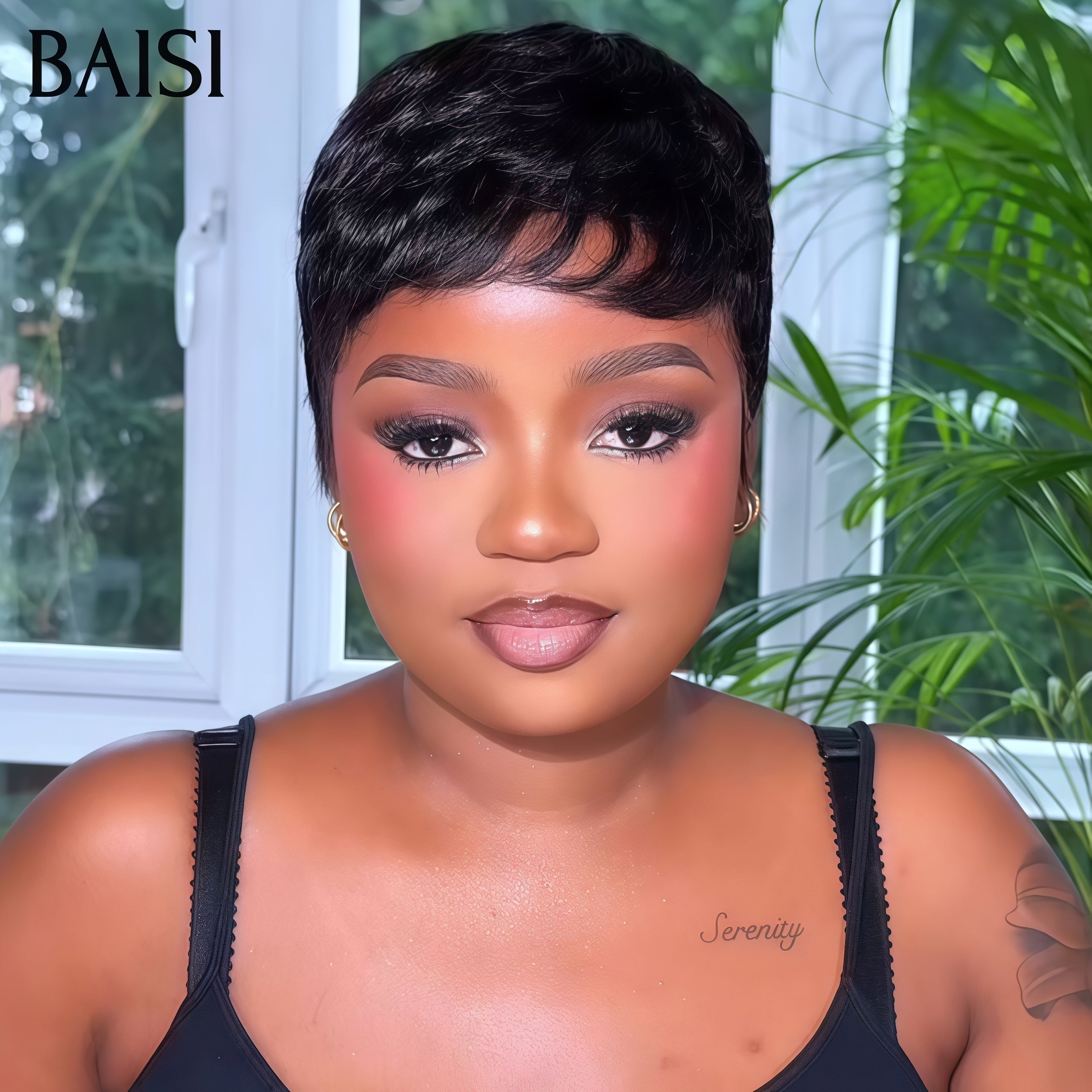 BAISI  Perruque pixie sans lace Lisse 35€ ou Bouclée Water Wave Fabriqué à la Machine 10 Pouces 68€ en 100% Cheveux humains