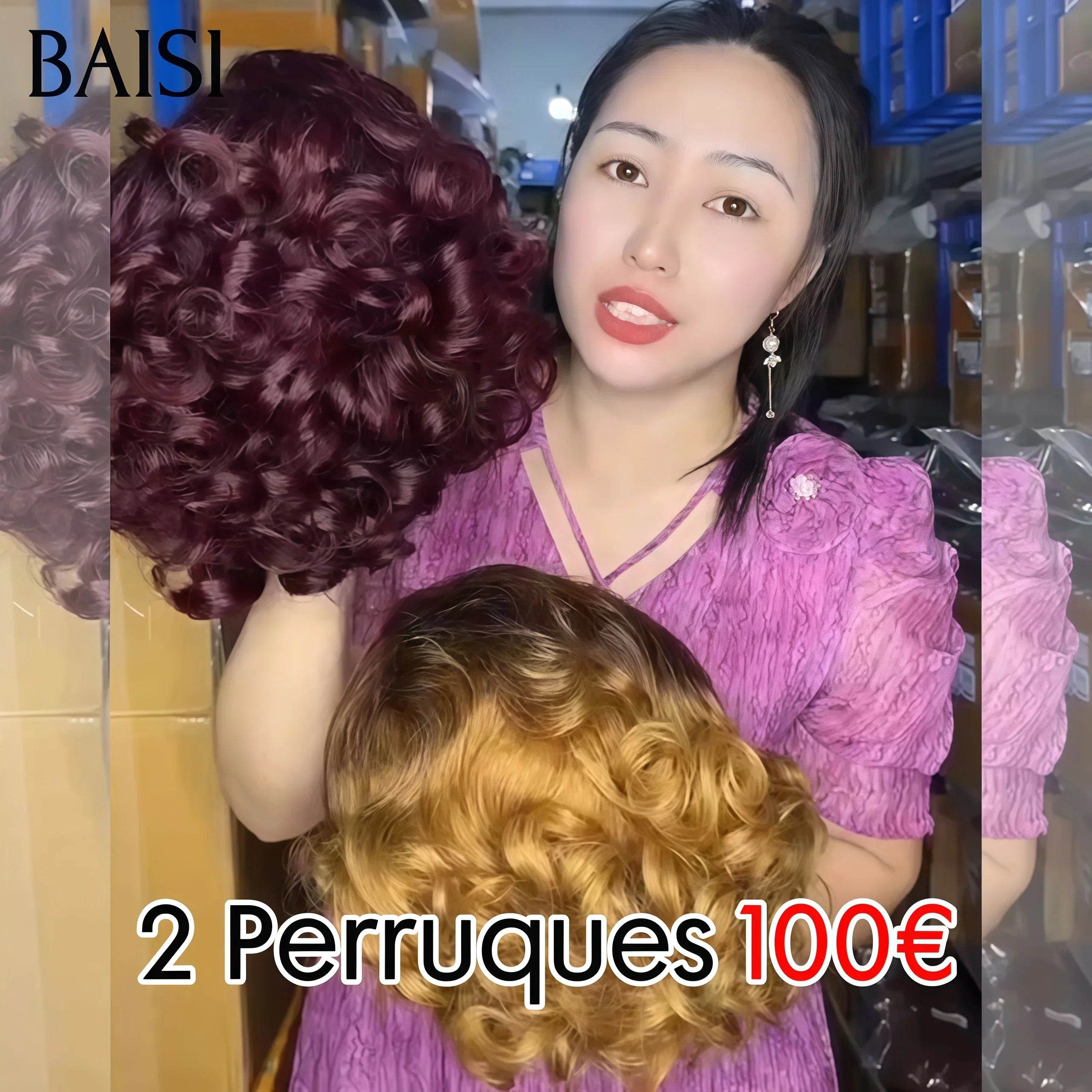 BAISI 2 pixie 13X4 lace frontal bouclé wave Bordeaux et Miel ou Achetez 2 + 2 Gratuite = 408€ en 100% vrais cheveux humains