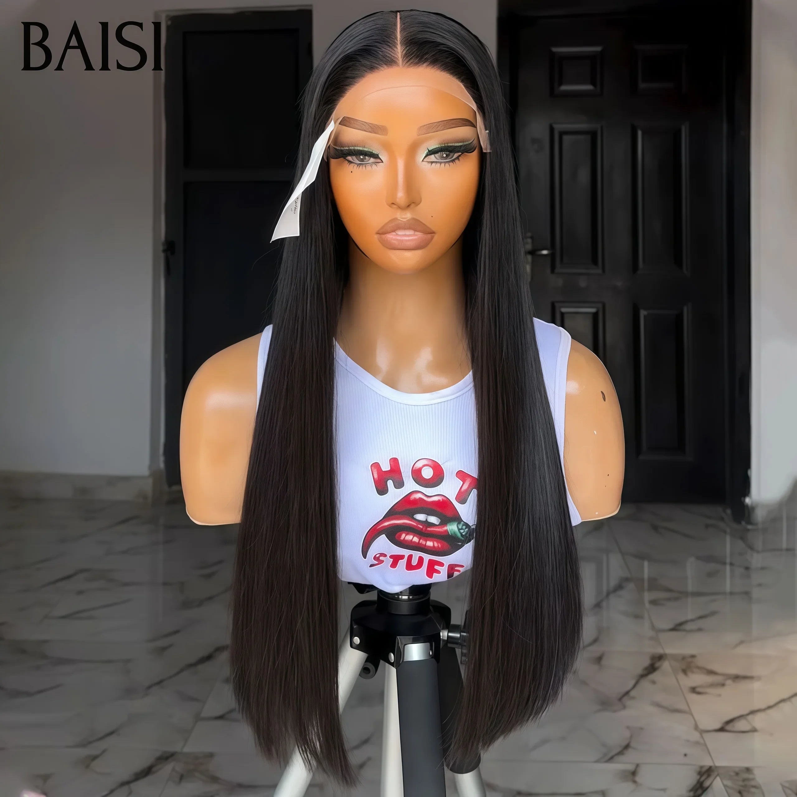 BAISI Compra minimo 2 parrucche a prezzo di fabbrica fornitore 4x4 Lace Frontal Closure Parrucca liscia nera in 100% capelli umani