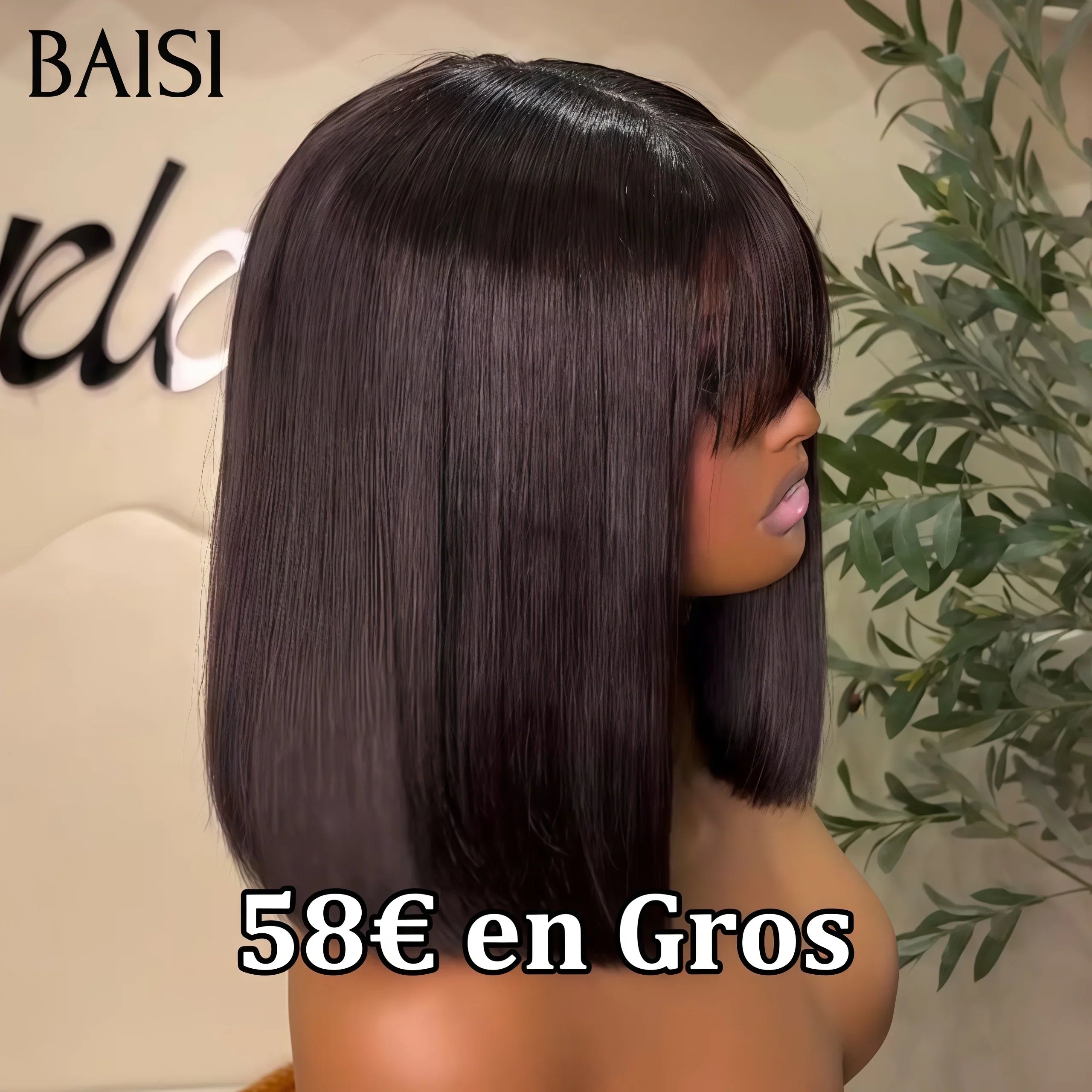 BAISI Acquista almeno 2 parrucche al prezzo di fabbrica fornitore 2X4 lace liscio Bob con frangia o 13x4 lace frontale Parrucca 065C Egg Wave nera in 100% capelli umani