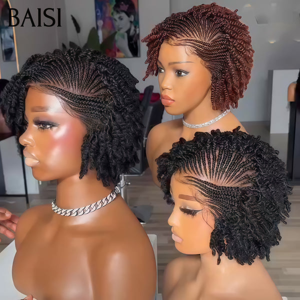 BAISI Nouveautés Full lace avec coiffure tressée natte Perruque NOIR ou Marron  100% comme la photo en 100% Cheveux Humains