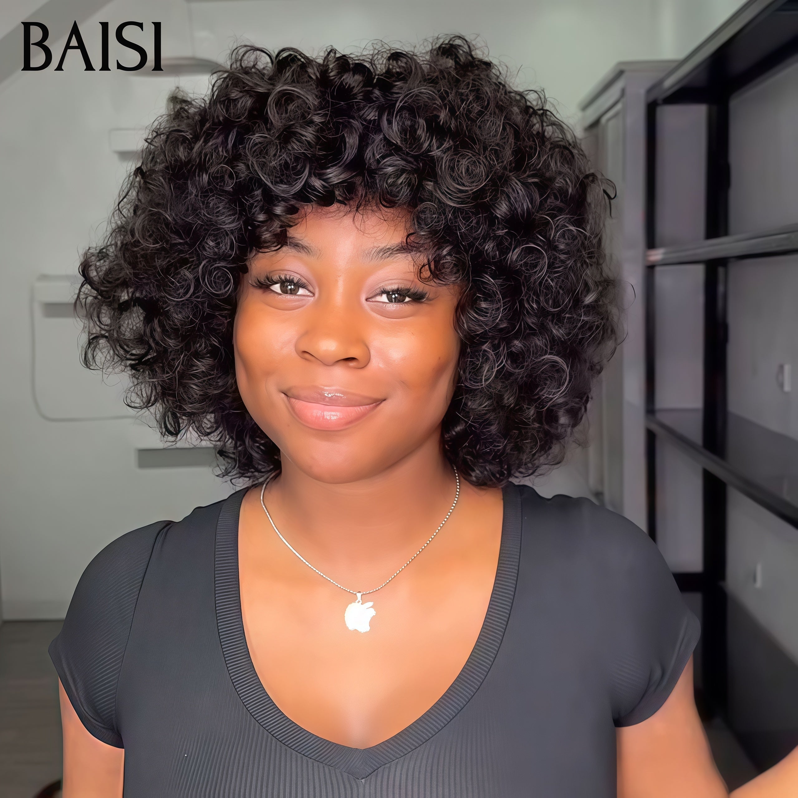 BAISI peruca Bob Egg Wave com Franja Preto 75€ ou liso 13X4 de luxo 32 polegadas 320€ ou EGG WAVE com franja 99J# 12 polegadas ou Bob Liso com Franja na cor #1B/30 madeixas em 100% cabelo humano
