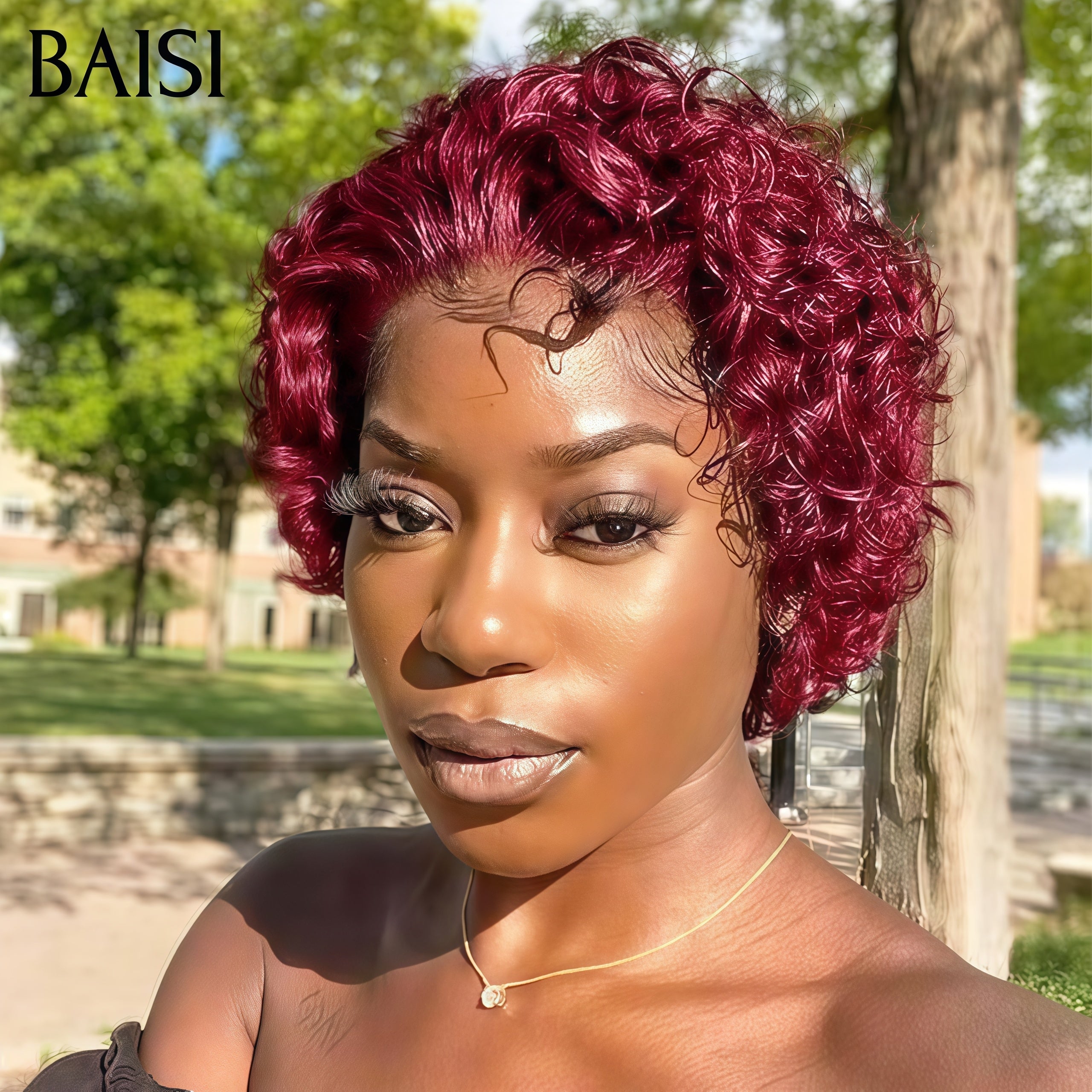 BAISI 13x4 lace frontal curly wave Bordeaux 59€ ou Prix en Gros 65€ Perruque Pixie Afro Curl 13x4 en 100% cheveux humains F-905 ou  pixie finger wave 69€ MP50