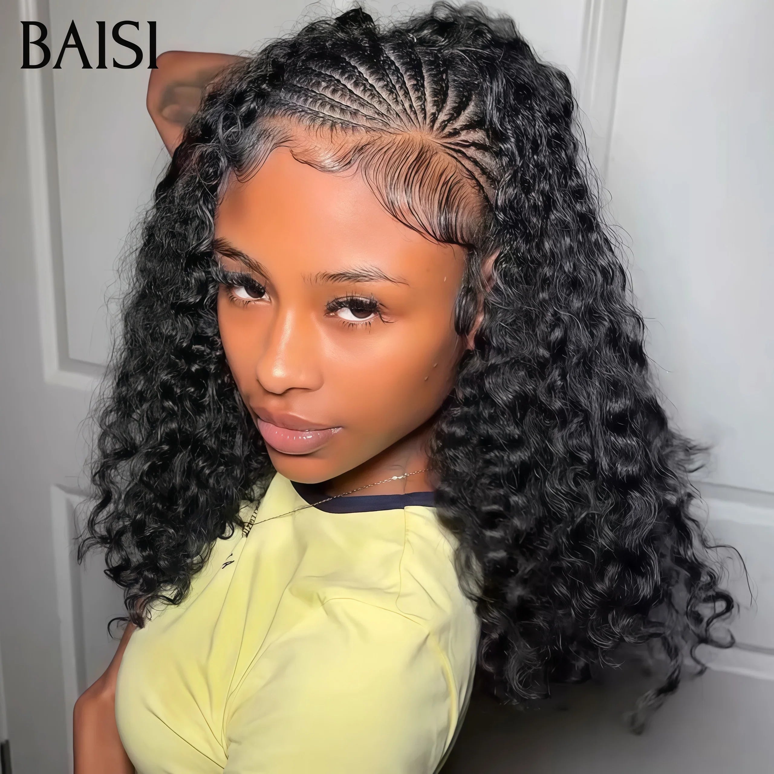 BAISI Parrucche 13X4 lace frontal 20 pollici con treccia 109€ o T PART LACE KINKY CURLY 100% UMANI MARRONE NERO B