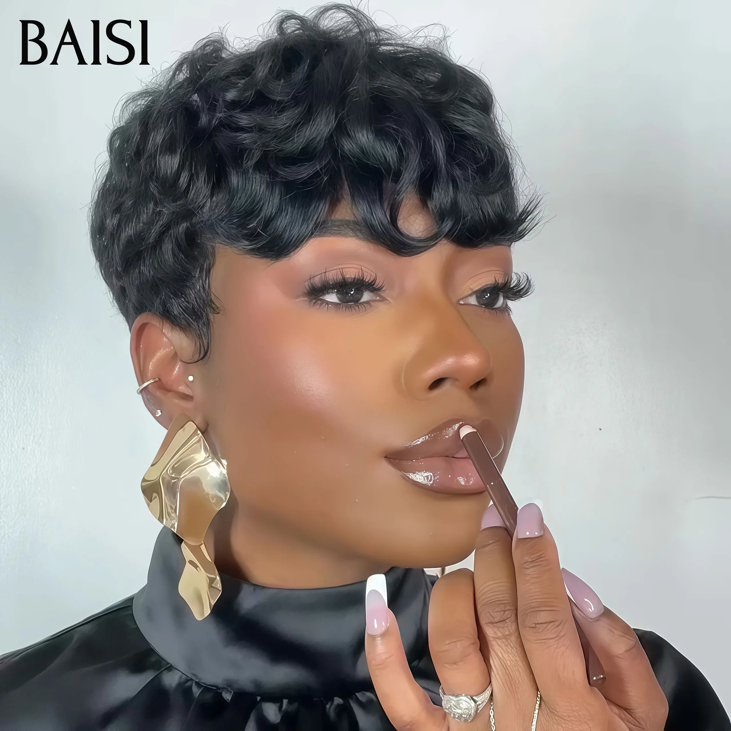 BAISI Offerta Flash 46€ Parrucca Pixie Finger Wave taglio corto e taglio corto #350 realizzata a macchina