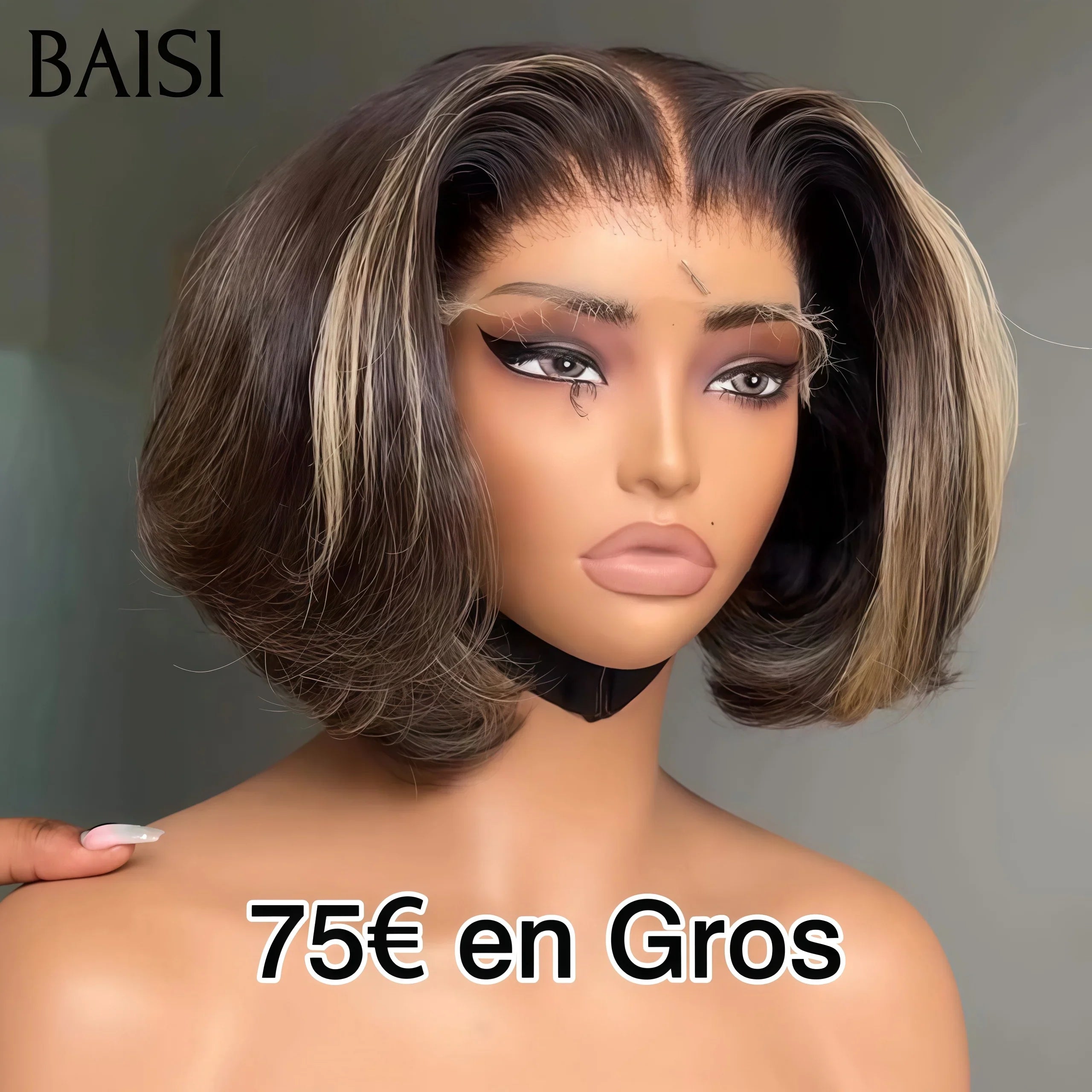 BAISI Achetez 2 perruques minimum au prix d'usine fournisseur 13X4 Lisse Bob 10 Pouces Mixte ou pixie couleurs mixte 1B#4#613# san colle san lace  Fabriquée A La Machine-1087