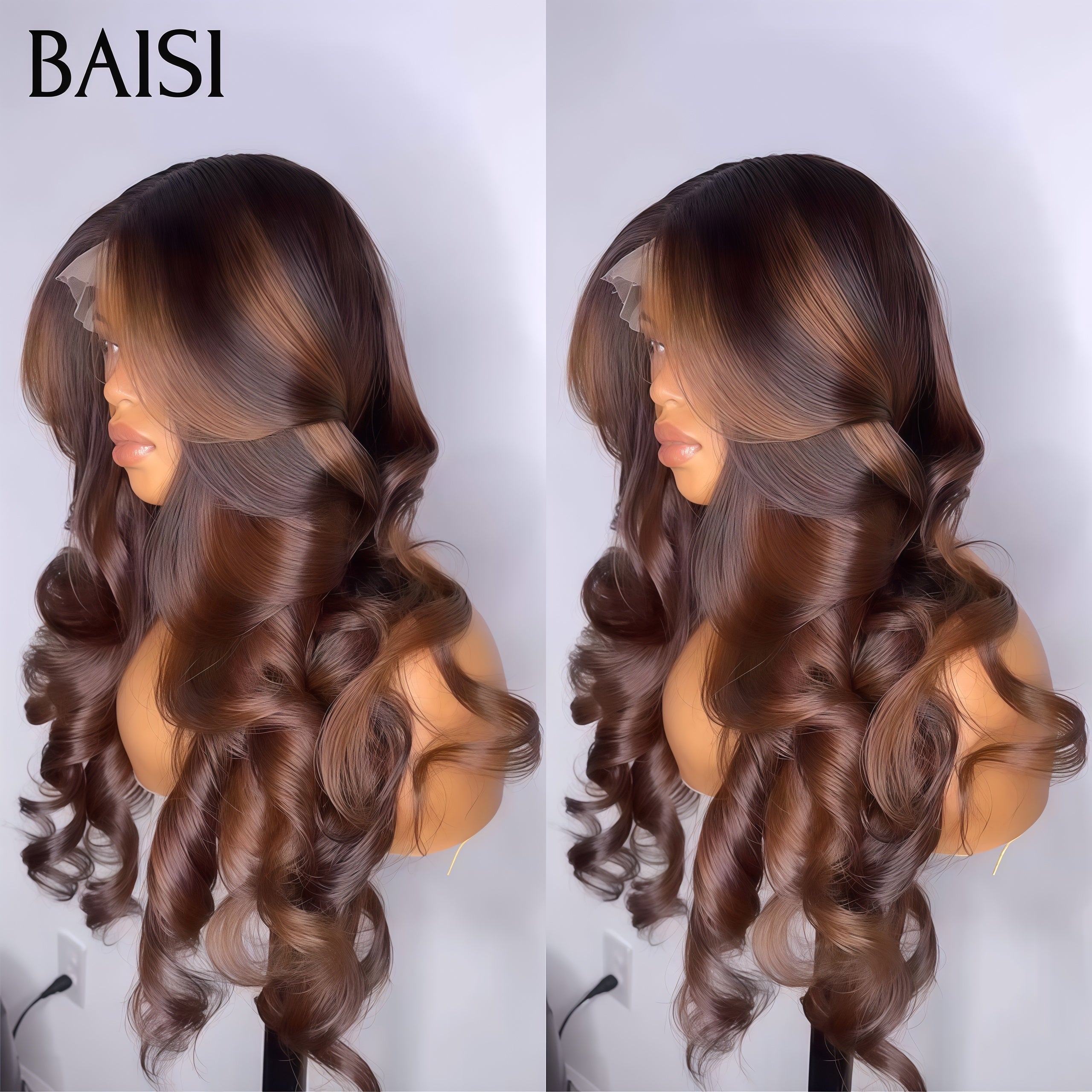 BAISI Bodywave 13x4 lace frontal  perruque en couleur Marron Mixte Miel 100% Vietnam Hair