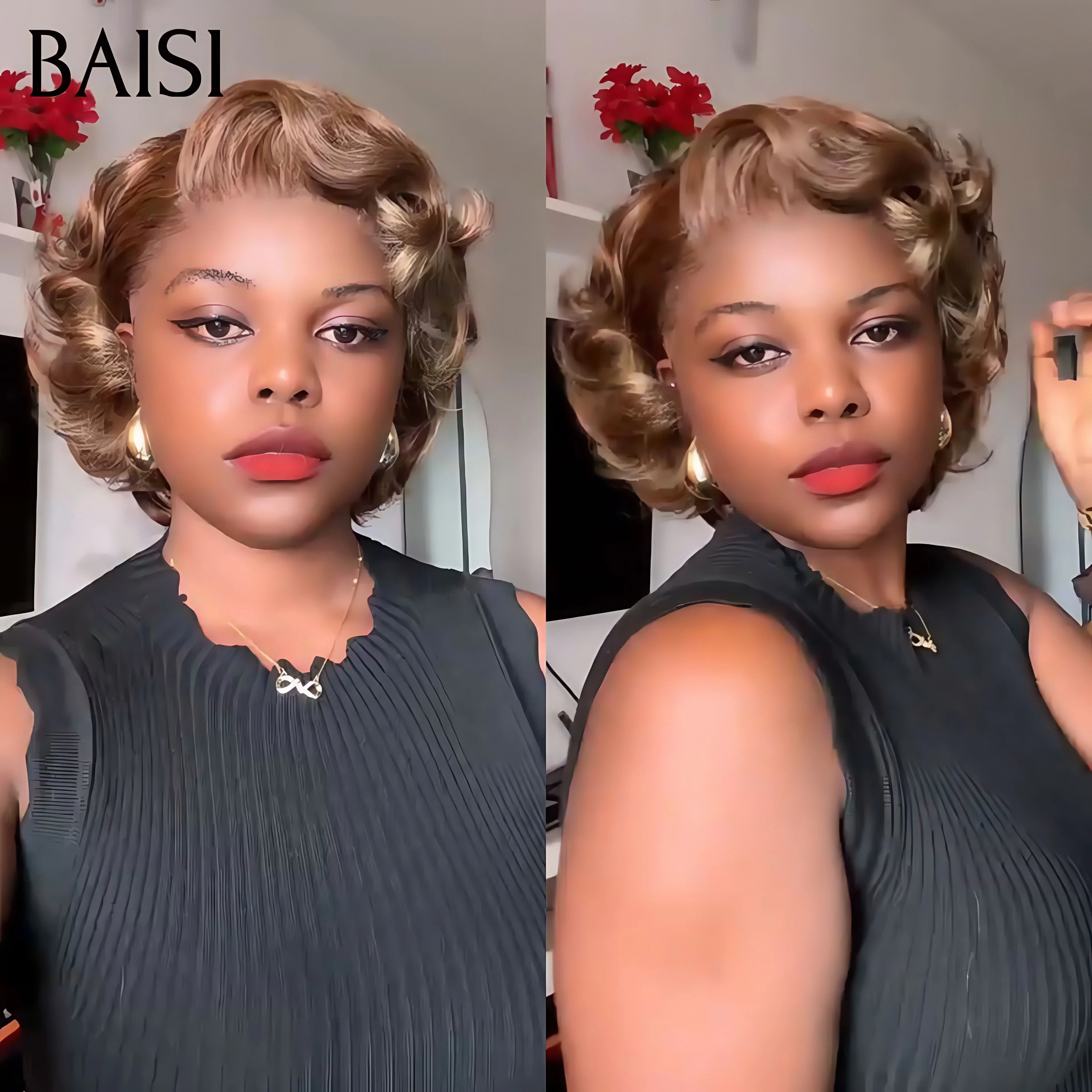 BAISI 13X4 lace Pixie wave Wig In Color 99J# €65 in 100% Human Hair BAISI20