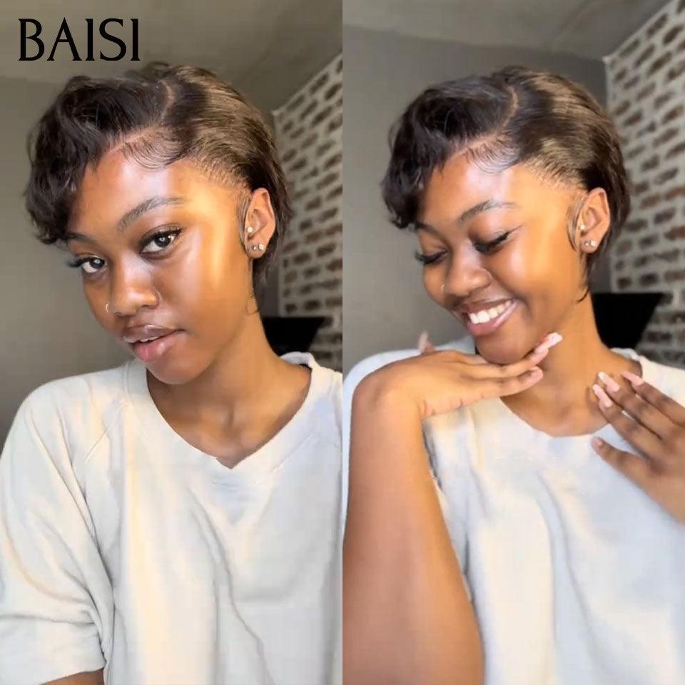 BAISI 13x4 lace frontal curly wave Bordeaux 59€ ou Prix en Gros 65€ Perruque Pixie Afro Curl 13x4 en 100% cheveux humains F-905 ou  pixie finger wave 69€ MP50