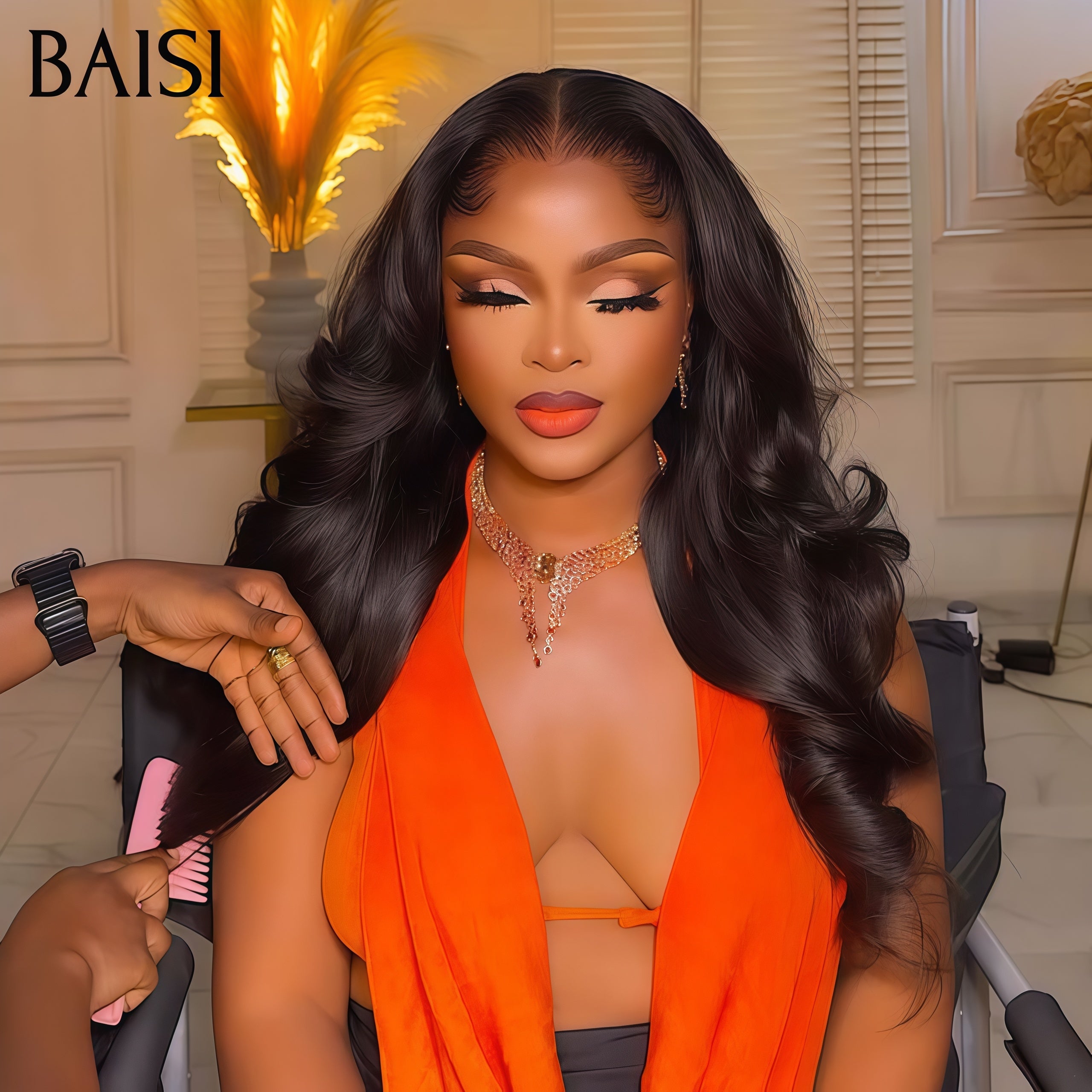BAISI 4x4 closure perruque body wave en 100% cheveux humains en cheveux indians brésiliens de bonne qualité