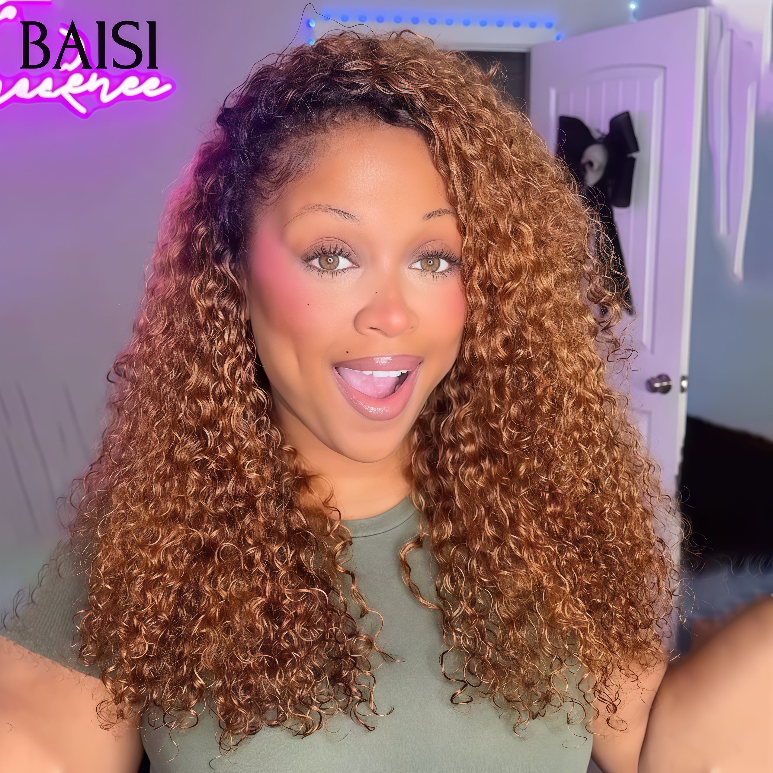 BAISI 13x4 Lace Frontal Perruque Deep Wave Noir Marron 1B#33 Pré-plucked Pas Besoin de Colle en 100% Cheveux Humains