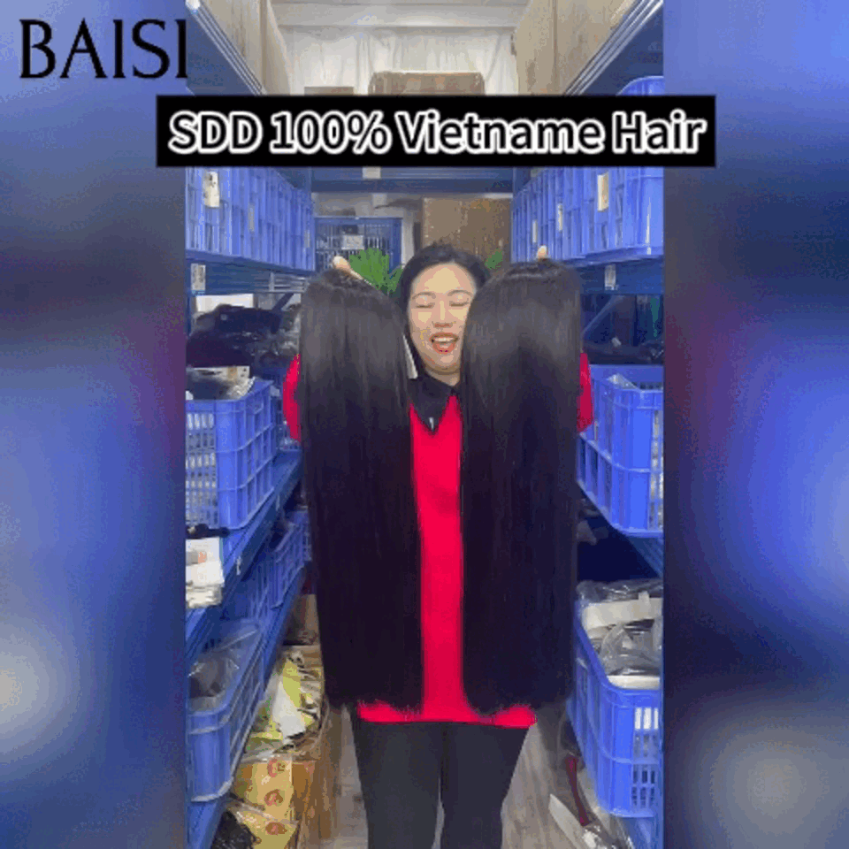 BAISI SDD 100% Vietnam Hair 13X4 Perruques de Luxe 32 Pouces Lisse A1 Fabriquées par les cheveux double drawn mèches vièges volume 250% densité  plus de 20 ans d' utilisations BS65