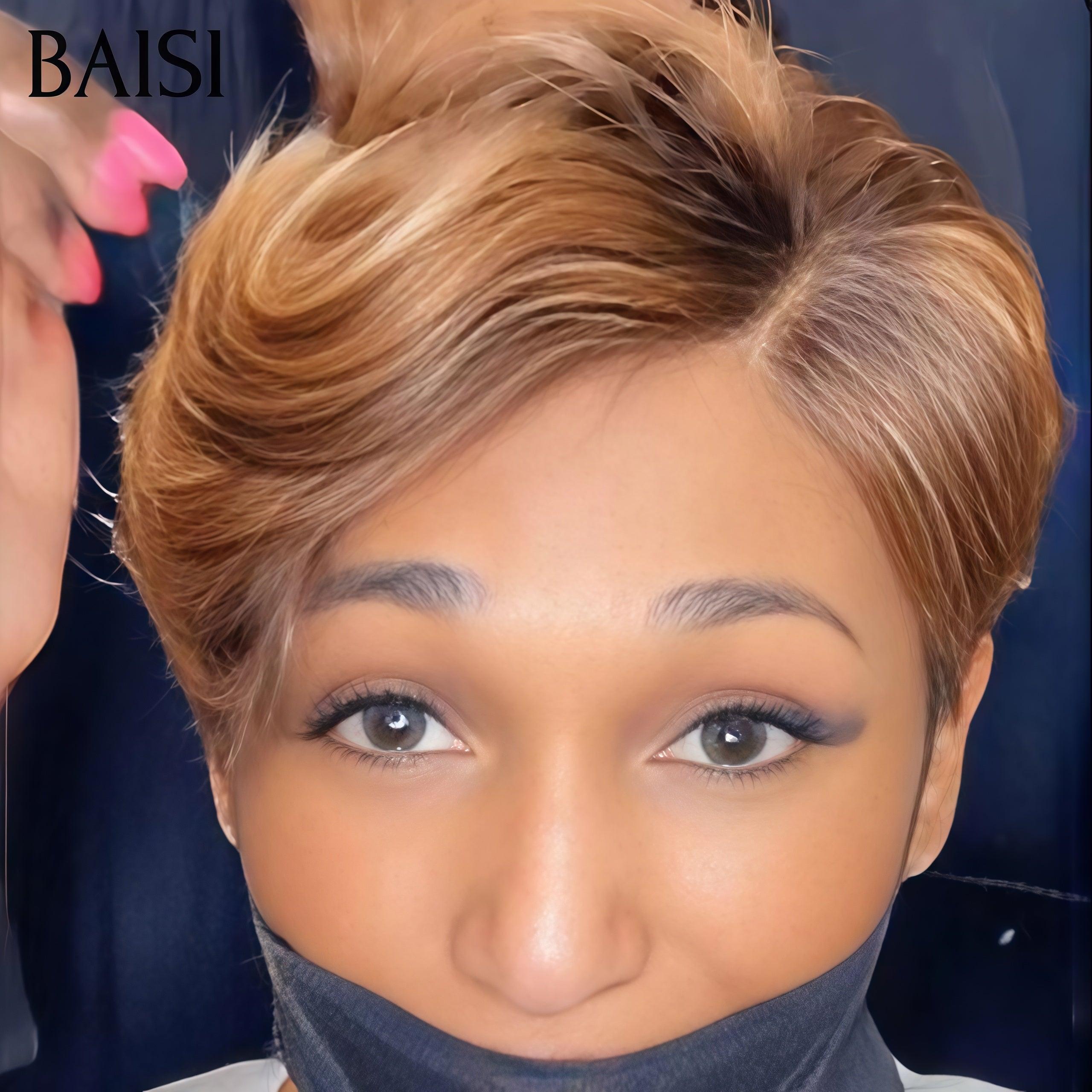 BAISI Perruque Bandeau Noir 14Pouces 139€ ou Pixie Lisse en couleur Mixte 4X4 lace 86€ ou 13X4 lace 75€ moitié prix 100% Cheveux Humains MP50