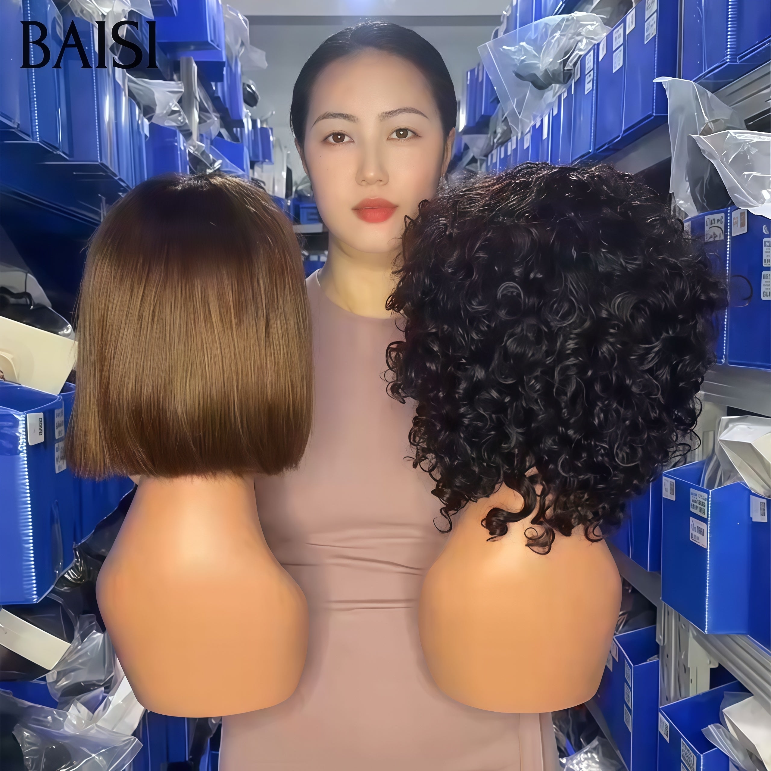 BAISI 2 perruques pixie Offre spéciale 140€ 4X4 lace closure lisse 10 pouces marron 1BT4#  et sans colle bob avec frange water wave en 100% vrais cheveux humains
