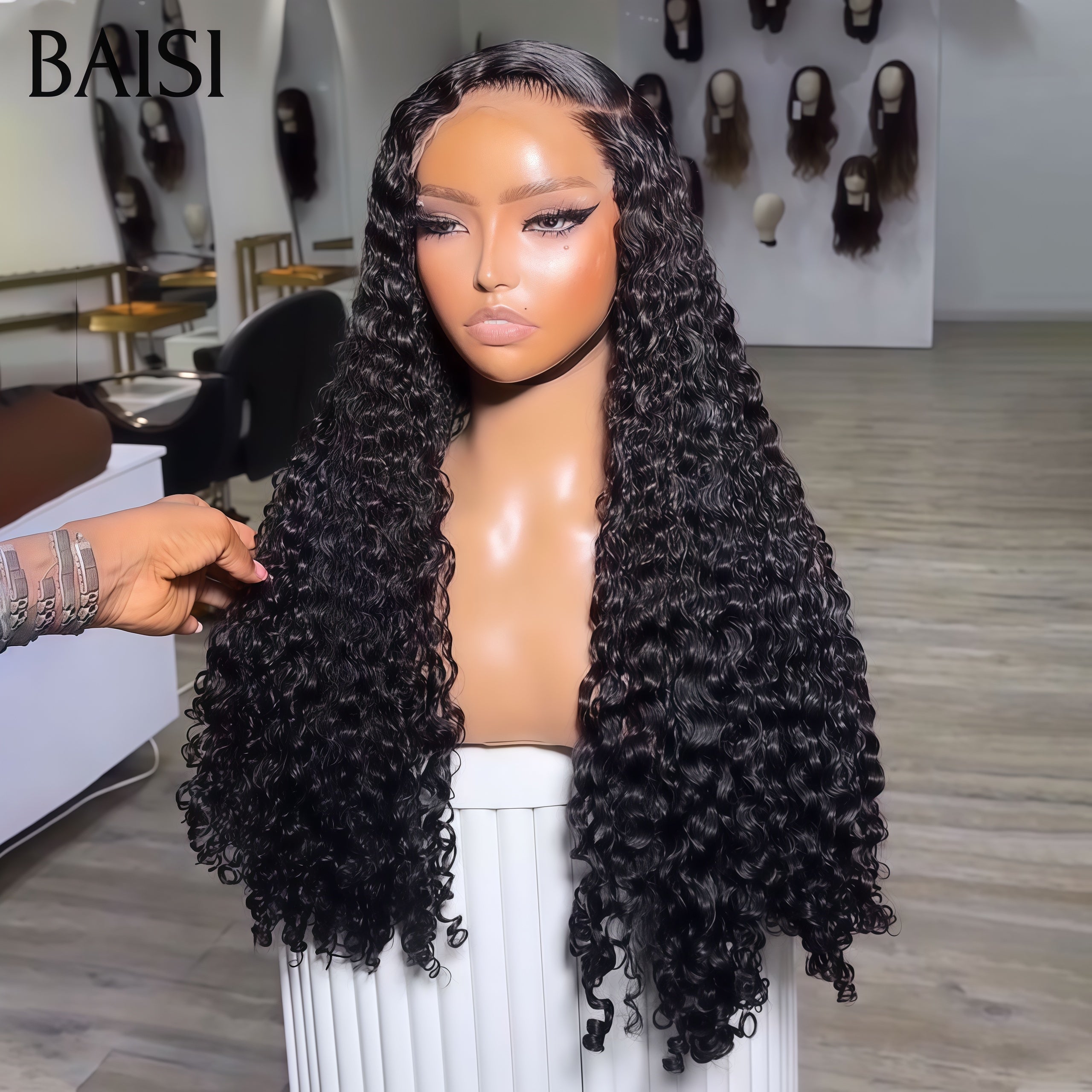 BAISI Perruque avec Lace closure Perruque water Wave NOIR PROMO BLACK FRIDAY  en 100% Cheveux Humains