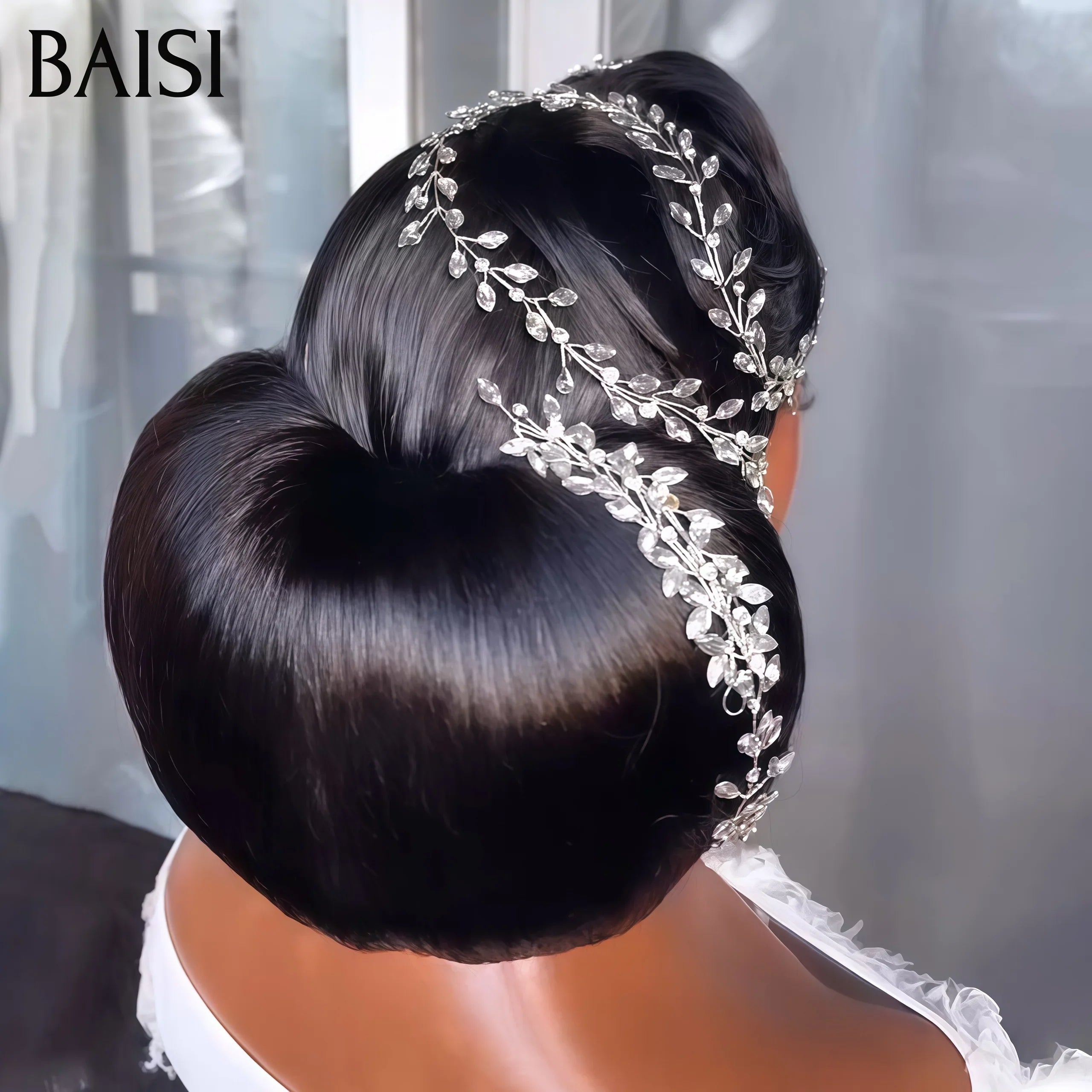 BAISI Coiffure de luxe Lola  Perruques Mariage noir Prête à porter chignon et personalisation comme sur la vidéo 100% identique avec lace frontale événement spécial BS120