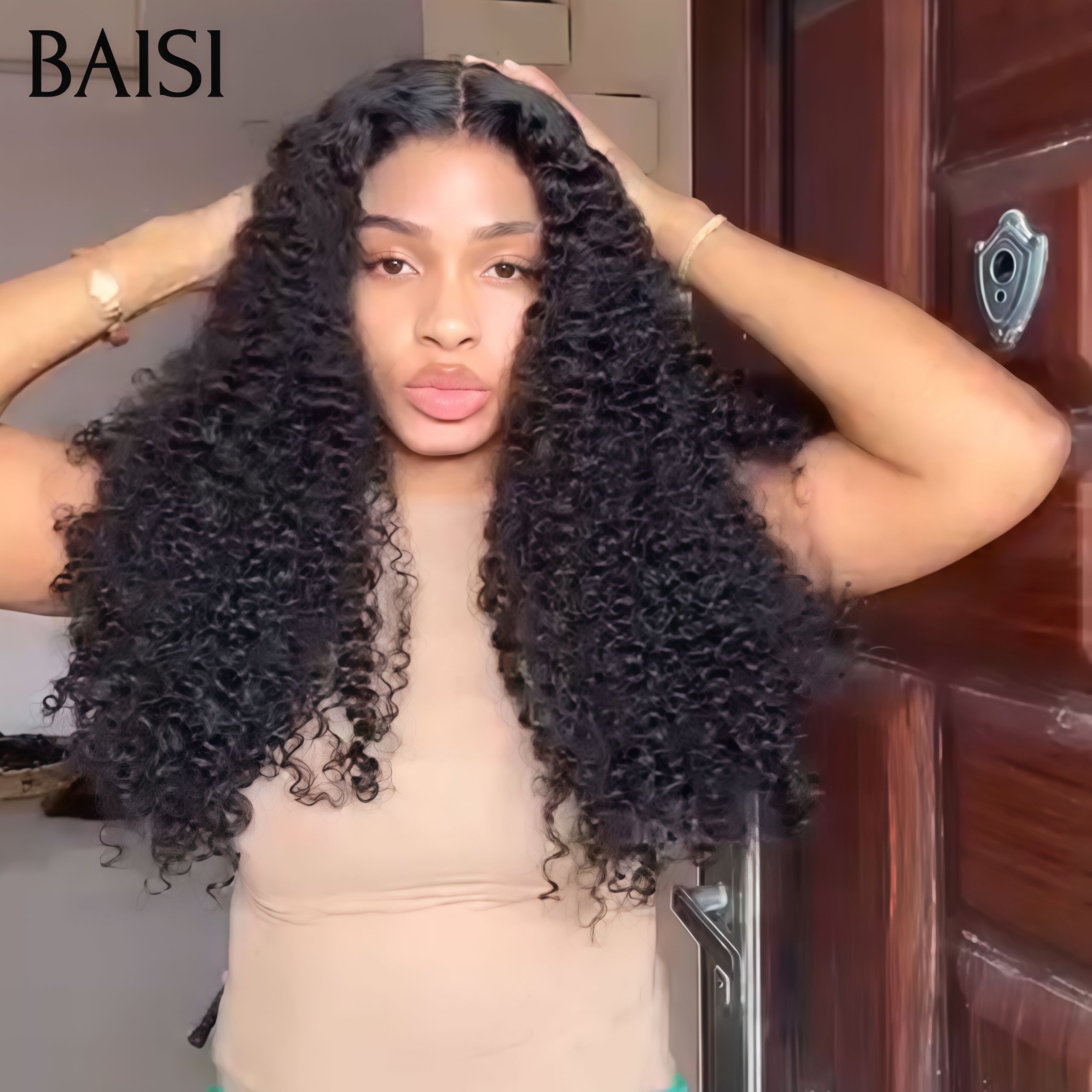 BAISI  closure 4X4 lace perruque Curly wave promotion en 100% cheveux humains