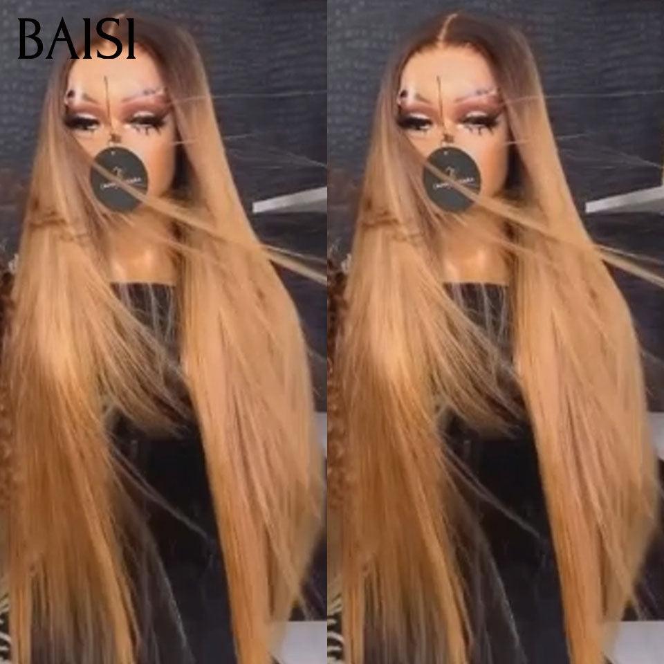 BAISI 13x4 Lace Frontale Lace Perruque Bouclé Deep wave ou lisse En Couleur Marron #4#30