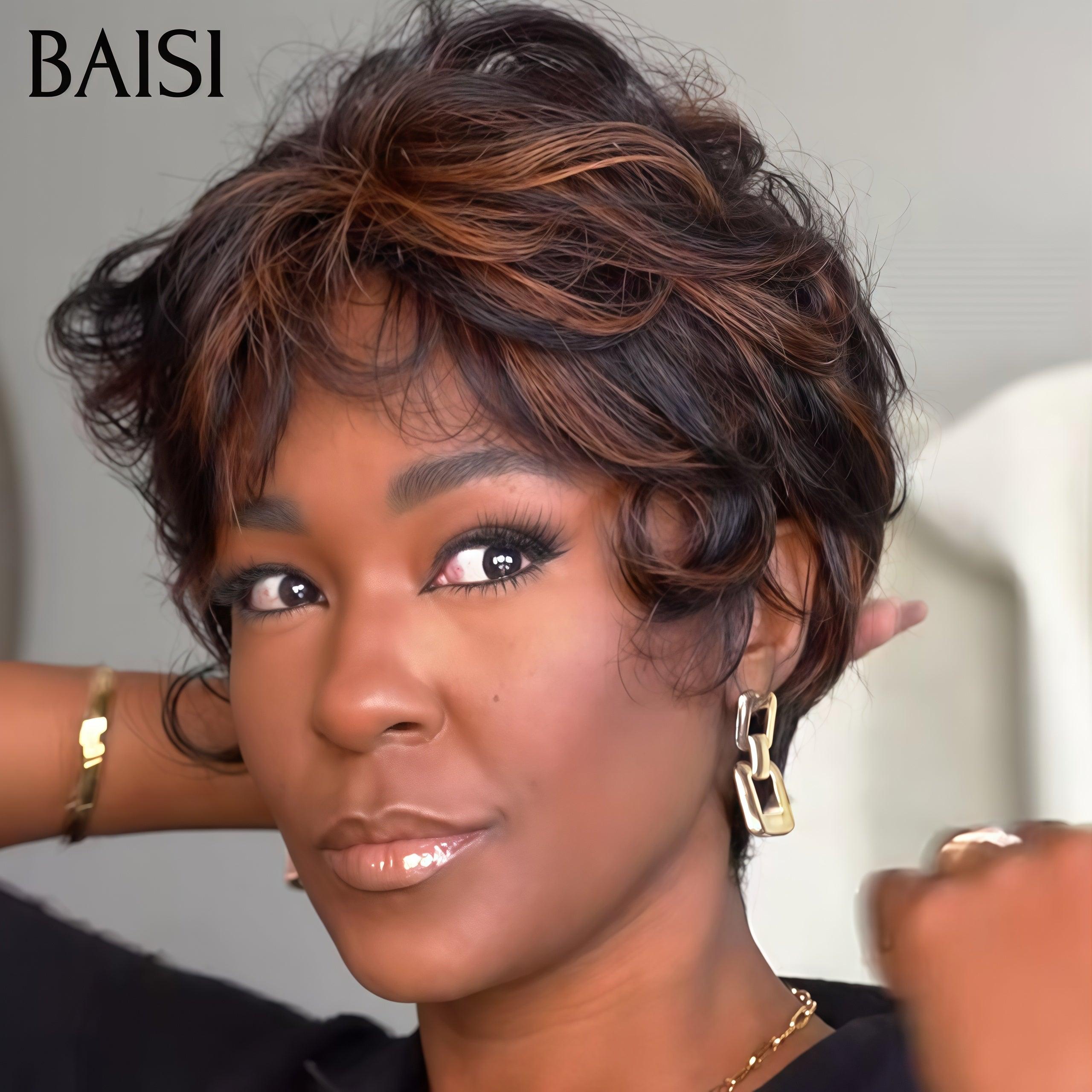 BAISI Offre Flash 55€ Grande Promo Sans Colle en couleur NOIR Mixte brun 1B/30# petite coupe fabriqué à la machine  En 100% Cheveux Humains
