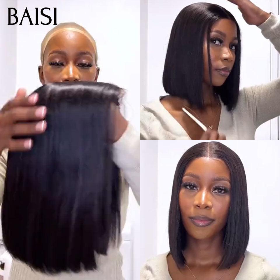 BAISI PROMO TVA 0€ 98€ SDD BONE Straight 300% densité 100% Vietname Hair 2x6 Lace Closure Perruque Lisse En 100% Cheveux Humains Vietnam Hair FR38