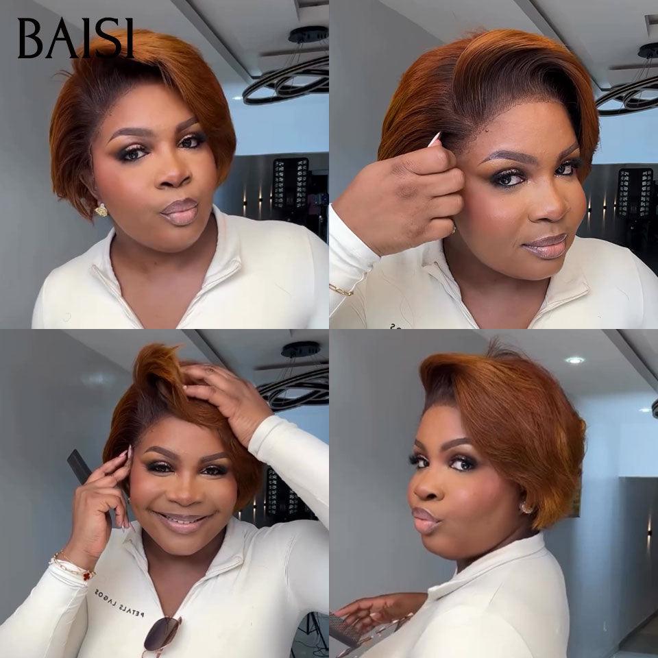 BAISI  Perruque  Bouclée Deep Wave avec Frange 12 Pouces en Couleur noir 102€ ou 13X4 lisse marron 89€ En 100% Vrais Cheveux Humais Code : BS120
