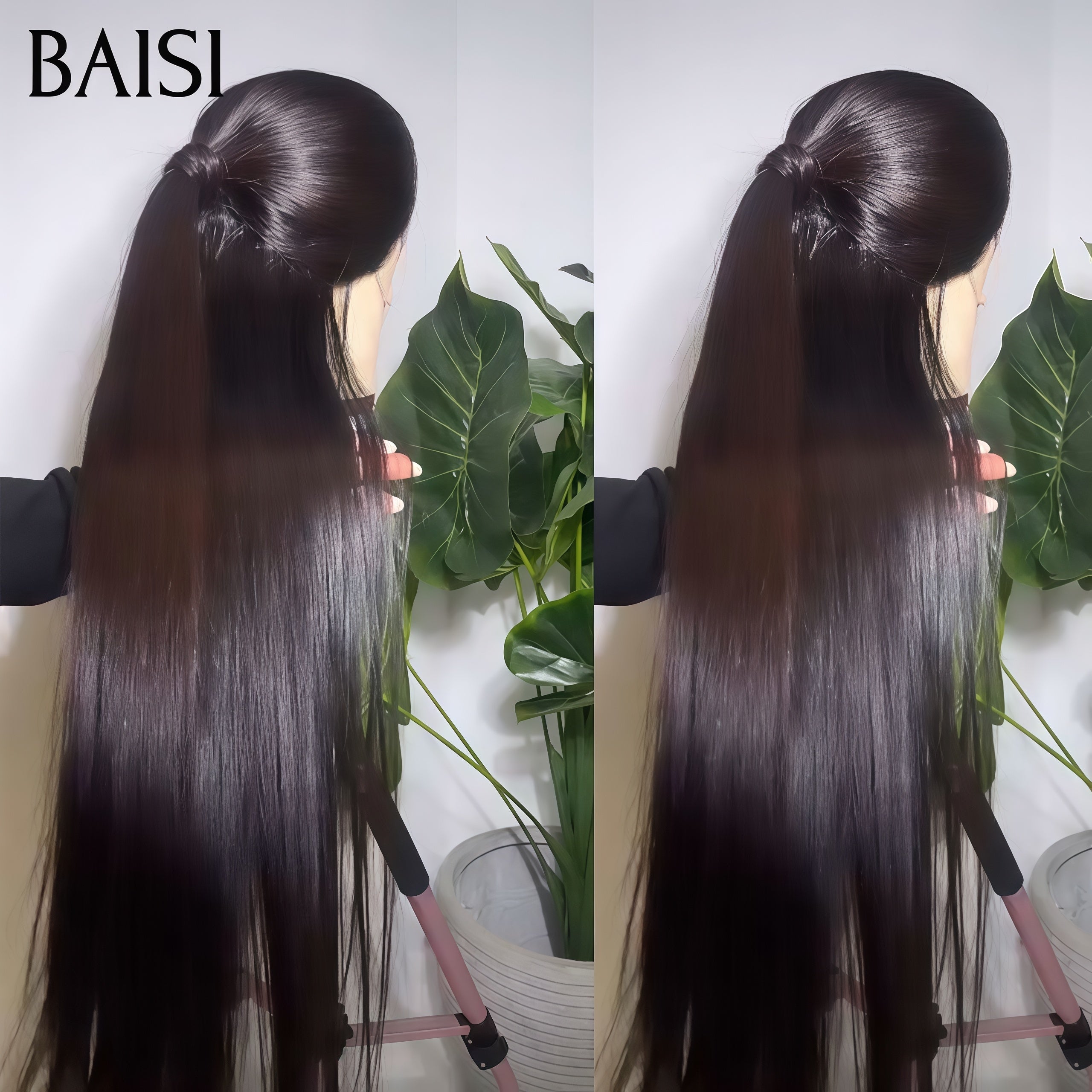 BAISI 13x4 Lace Frontale Perruque lisse 30 pouces 200€  NOIR En 100% Cheveux Humains
