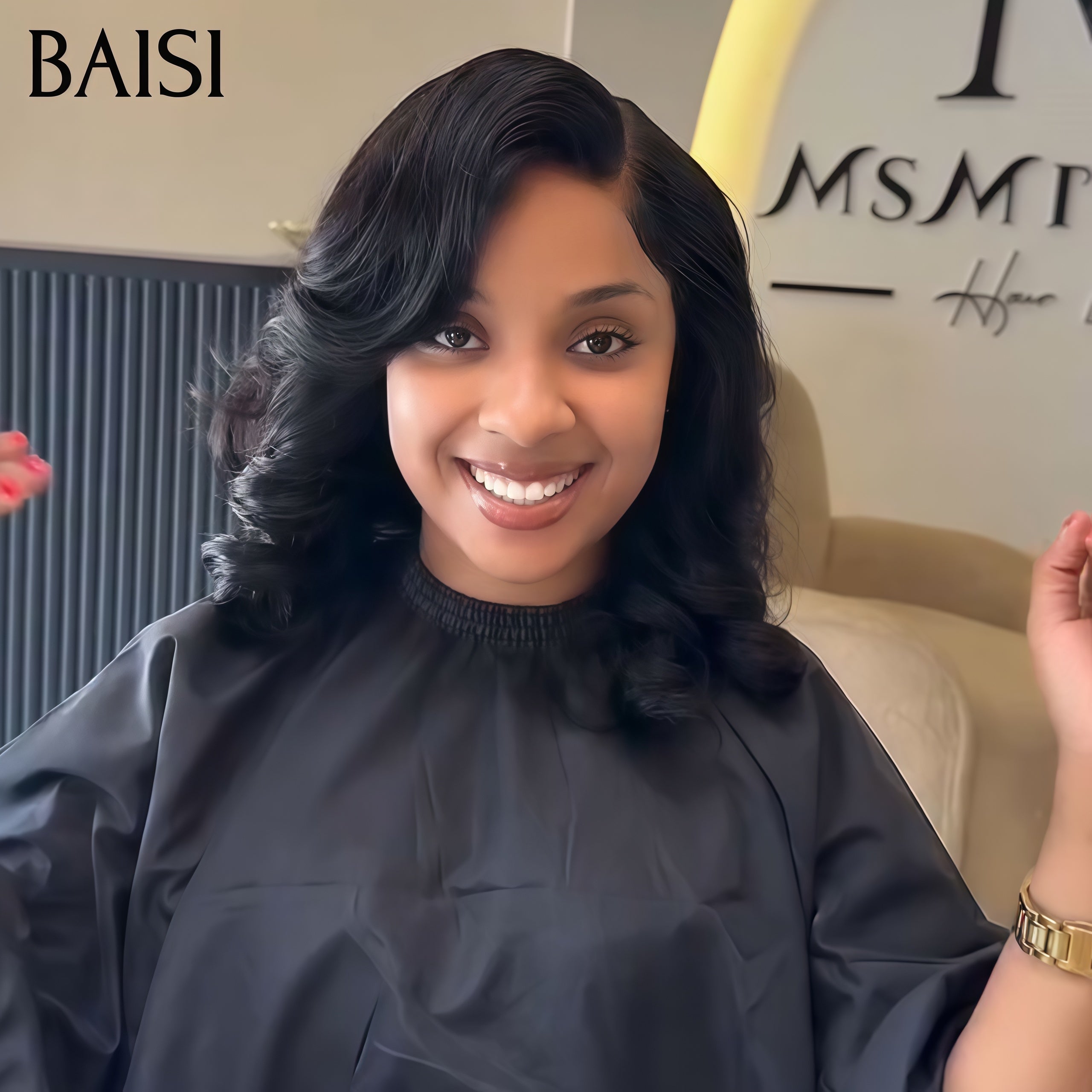 BAISI  13X4 lace Perruque Naturelle wave 12 Pouces NOIR en 100% Cheveux Humains