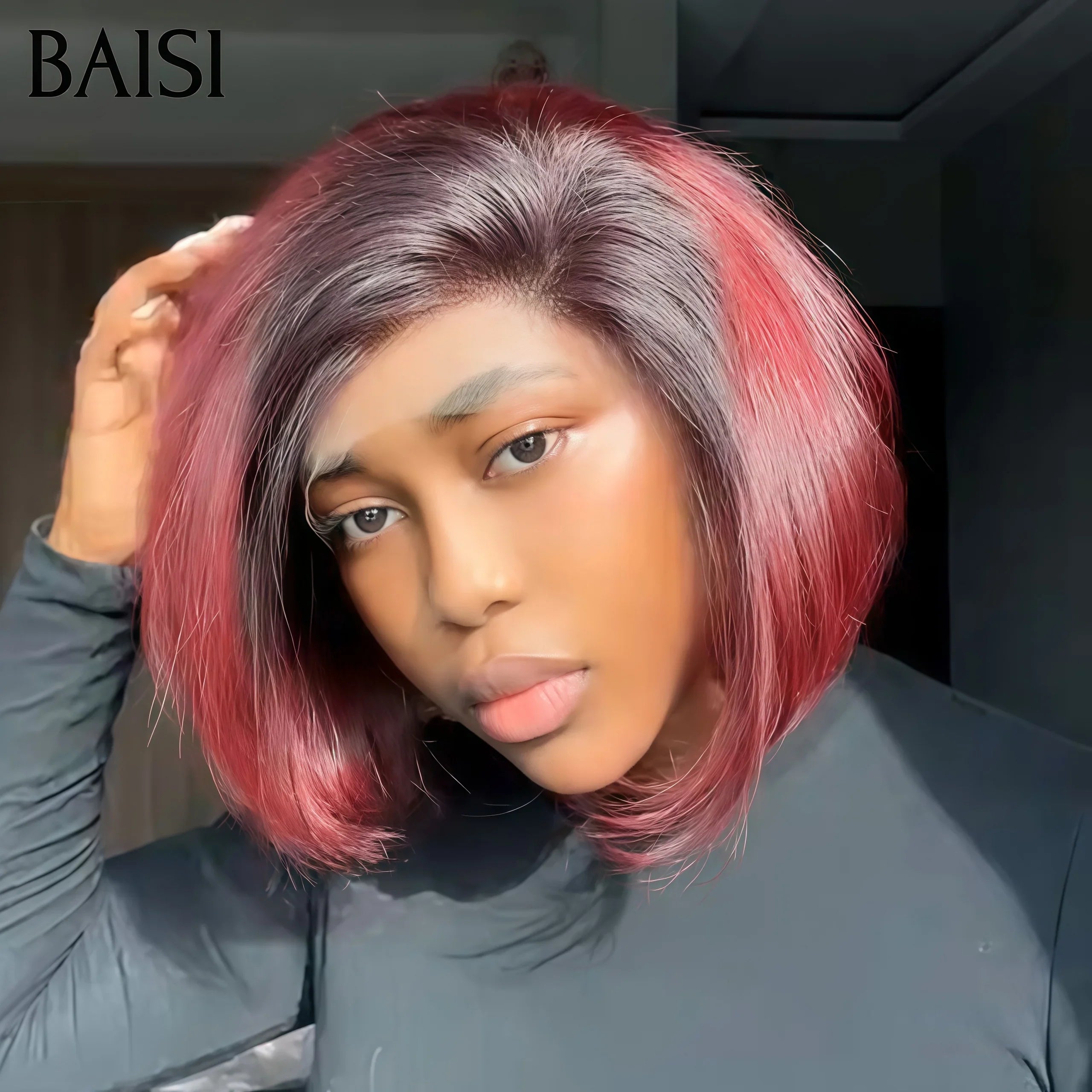 BAISI Compre 2 perucas no mínimo ao preço de fábrica do fornecedor 13X4 Bob 99J# ou corte curto em vermelho bordô 99J em 100% cabelo humano verdadeiro (Sem necessidade de código)