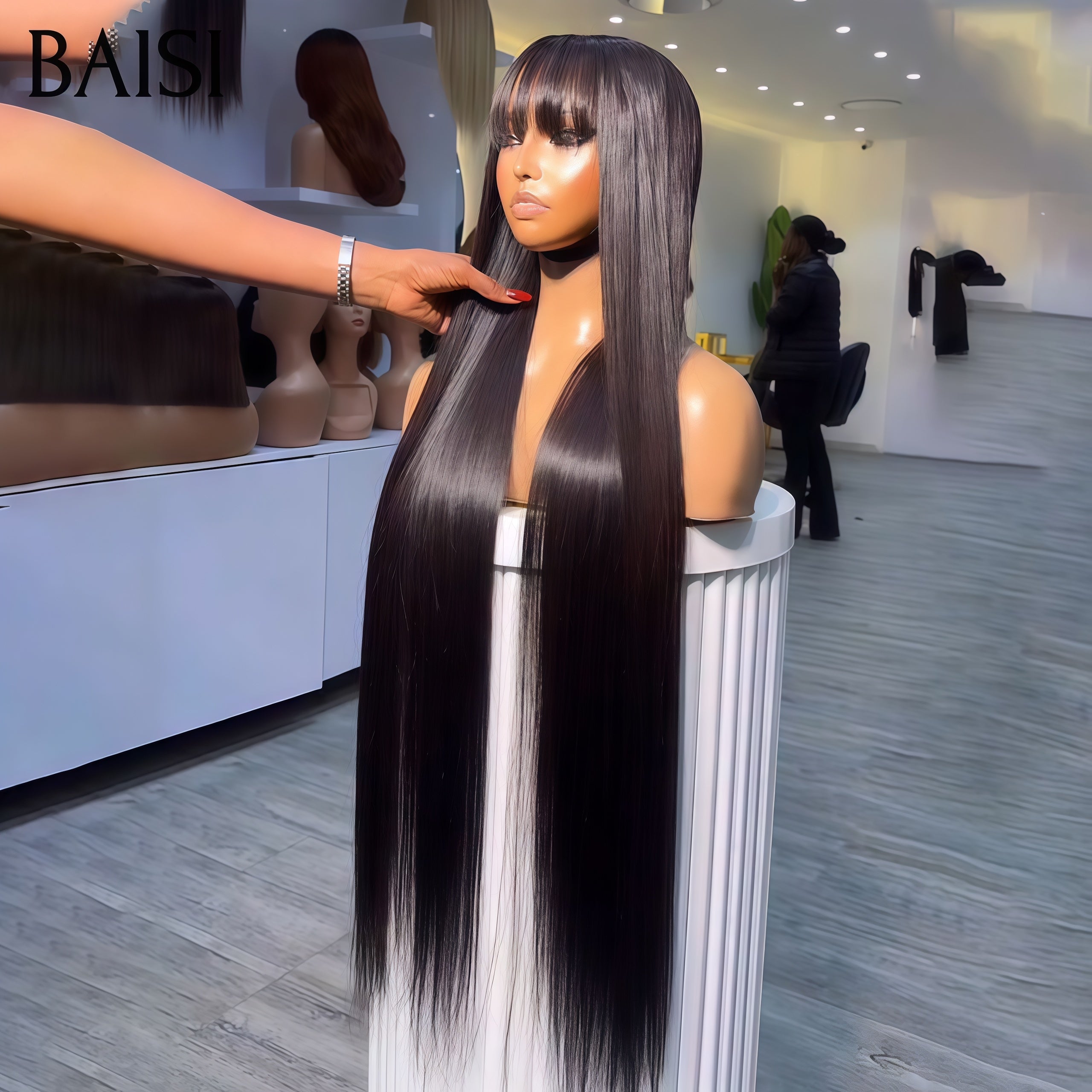 BAISI Perruque PROMO BLACK FRIDAY  Frontale Lace Lisse avec Frange Straight De Haute Qualité, Livraison Gratuite