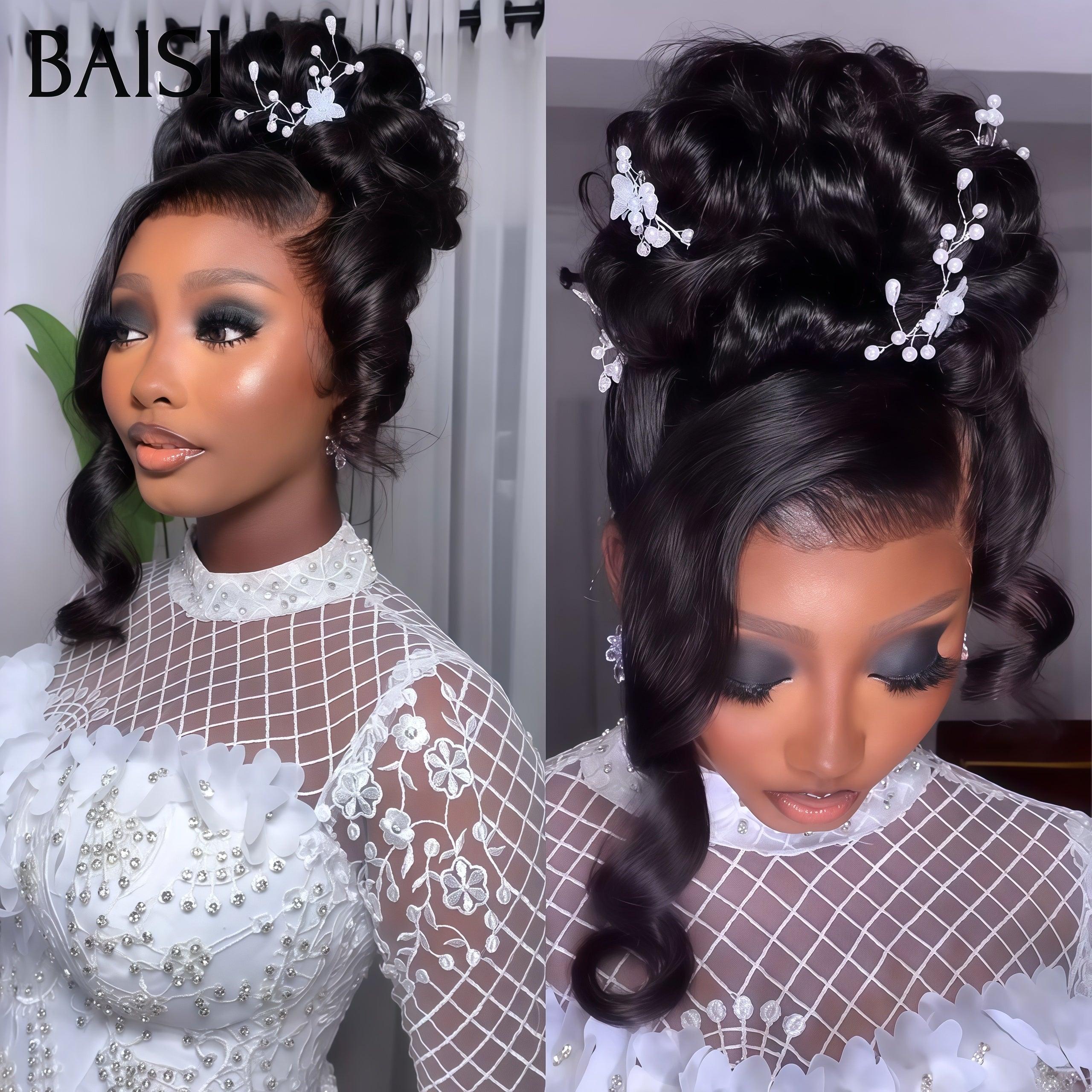 BAISI Coiffure de luxe Lyuba Perruques Mariage noir Prête à porter chignon et personalisation comme sur la vidéo 100% identique avec lace frontale événement spécial