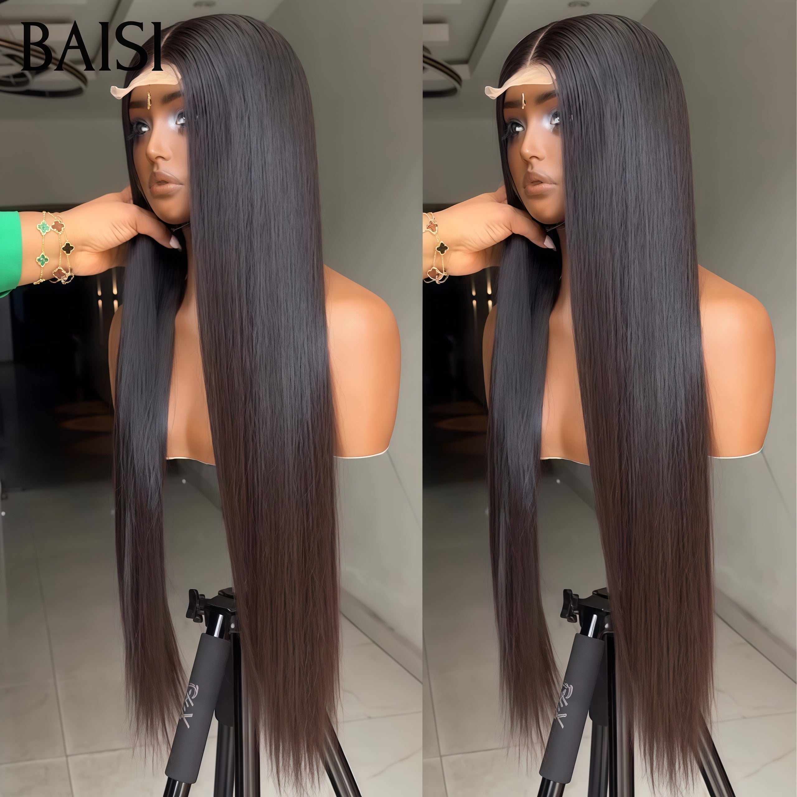 BAISI 50,000+ clientes satisfaite Perruque 4X4 lace Lisse noir naturel 18 pouces + Fer gratuit 150€