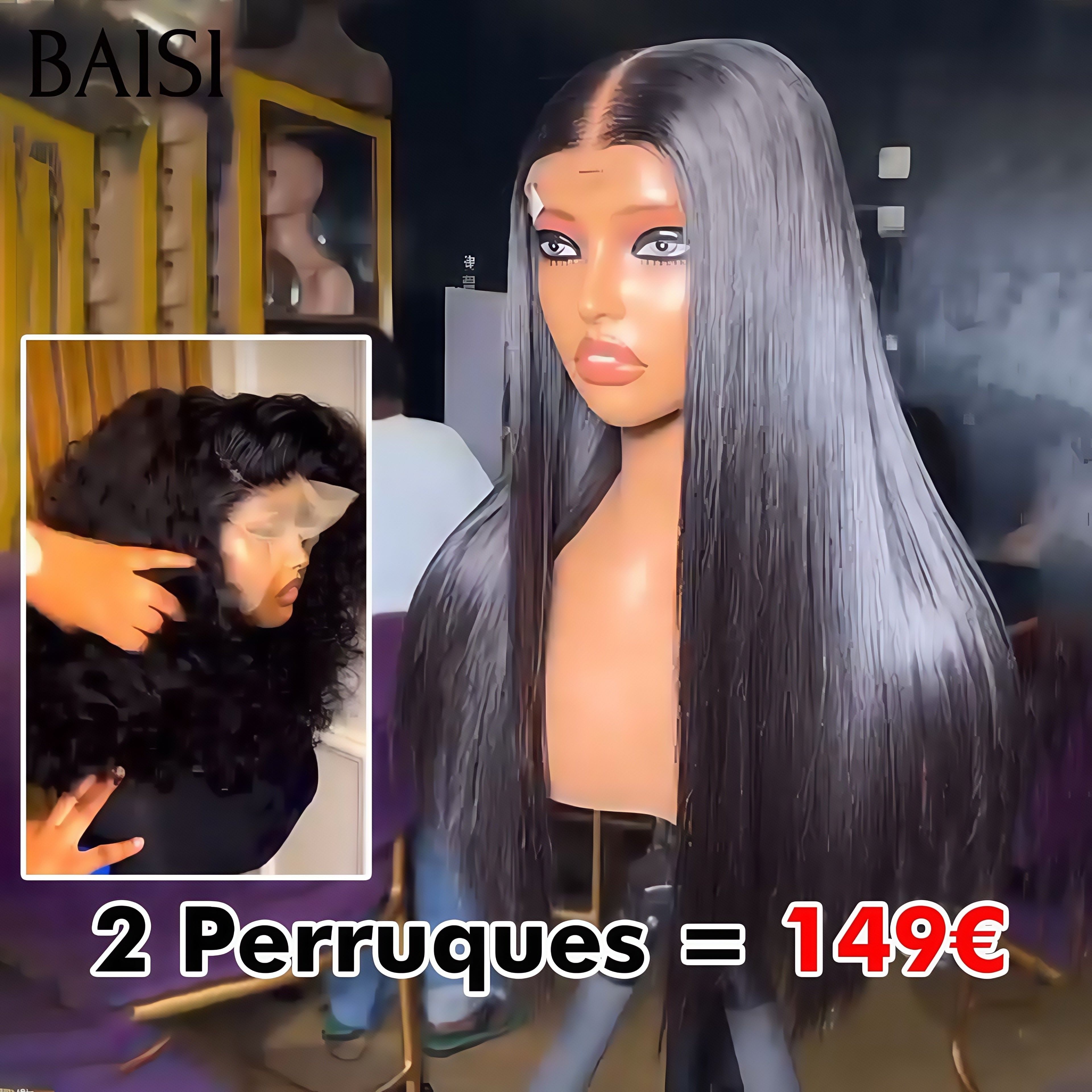 BAISI 2 Parrucche = 149€ 4x4 lace closure 18 Pollici o 2 Parrucche Closure di Lusso 255€ Realizzate con capelli double drawn in 100% veri capelli umani VIP100